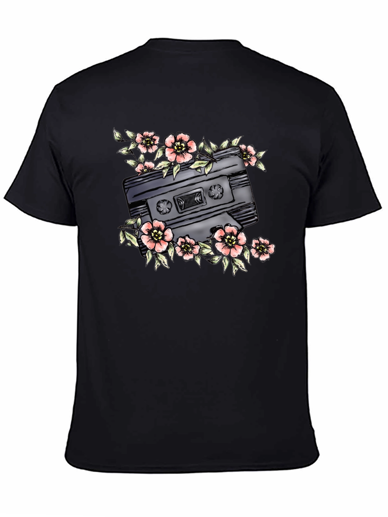 Floral Cassette Graphic Tee - Retro Style