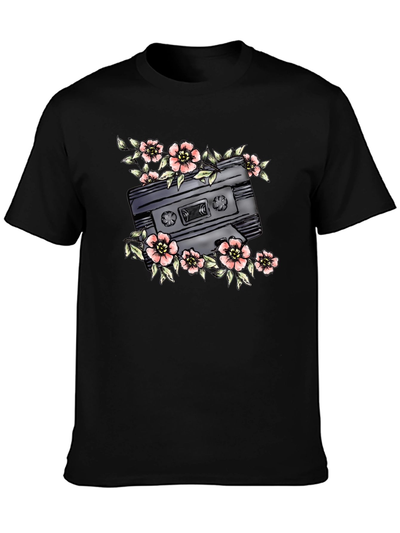 Floral Cassette Graphic Tee - Retro Style