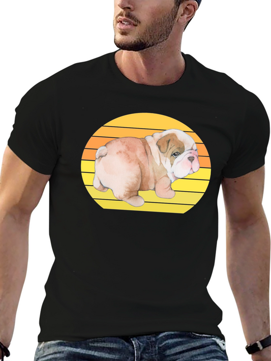 Bulldog Puppy Sunset Graphic T-Shirt
