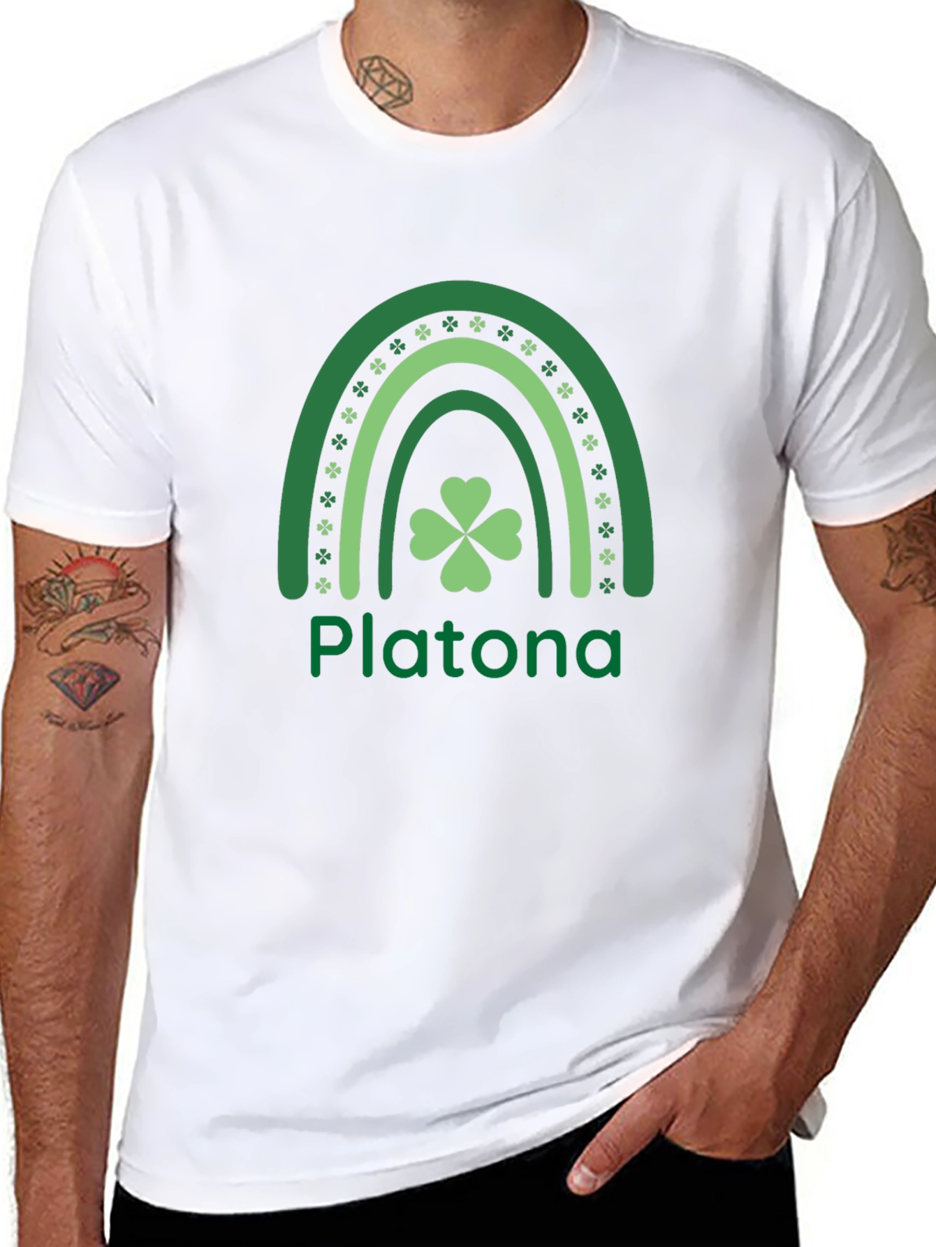 Platona St. Patricks Day Rainbow Shamrock T-Shirt