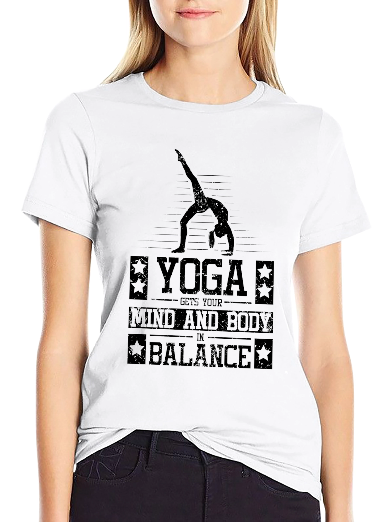 Yoga Mind & Body Balance Black Graphic T-Shirt