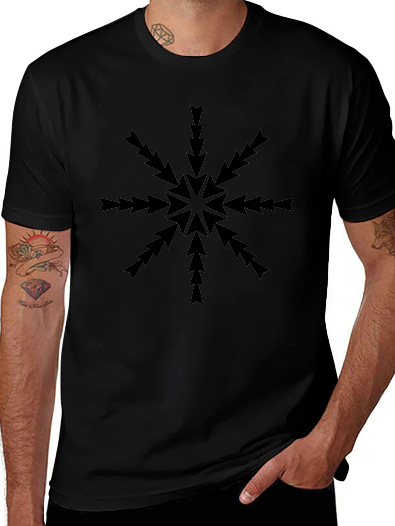 Arrow Snowflake Graphic Tee - Black Cotton