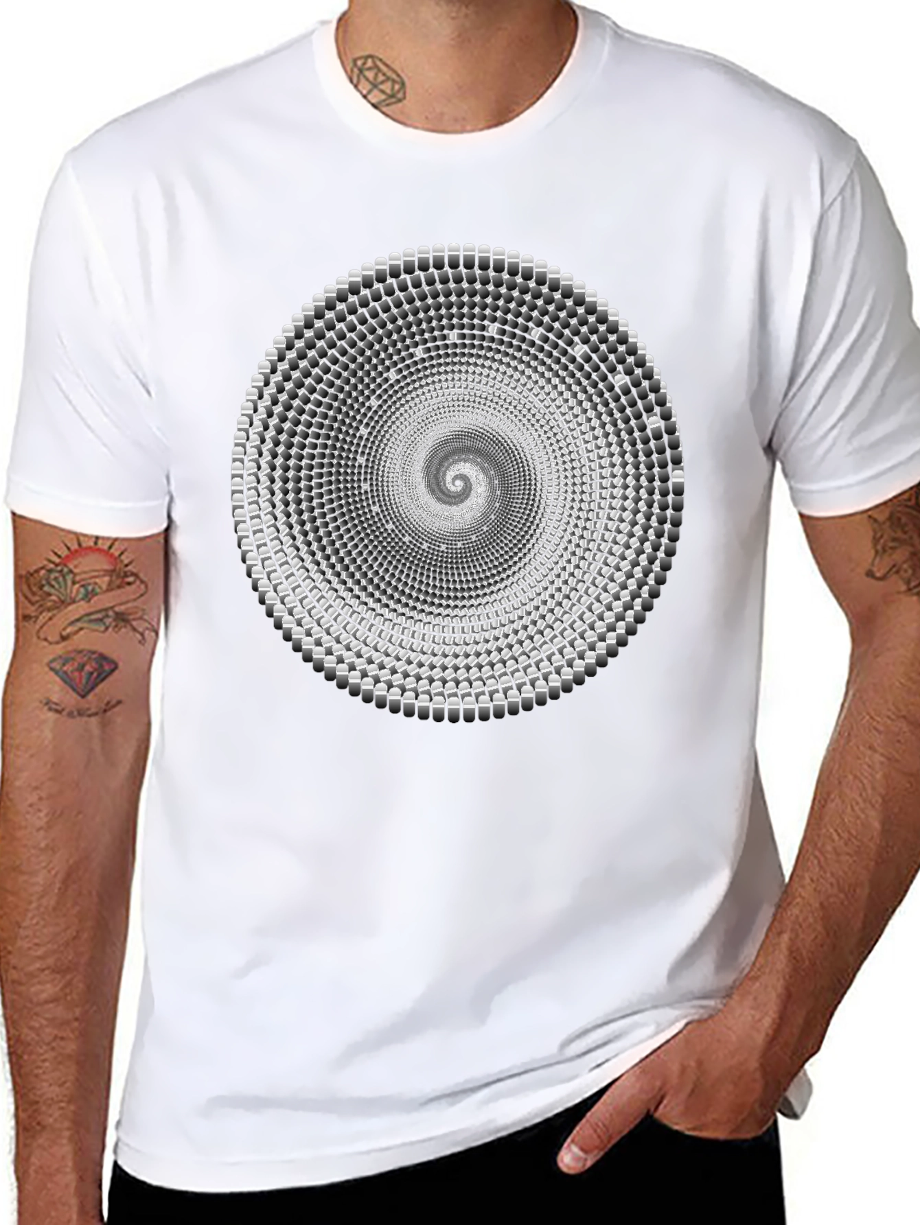 Hypnotic Spiral Graphic Print Black T-Shirt