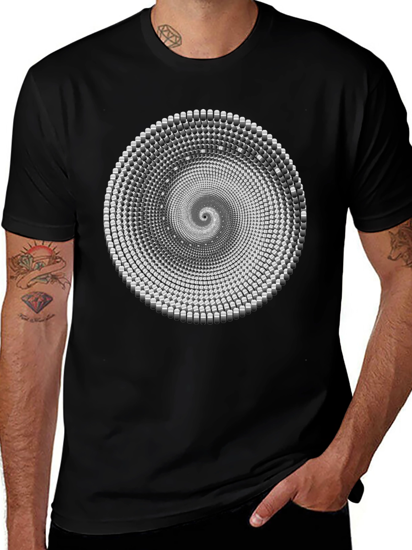 Hypnotic Spiral Graphic Print Black T-Shirt