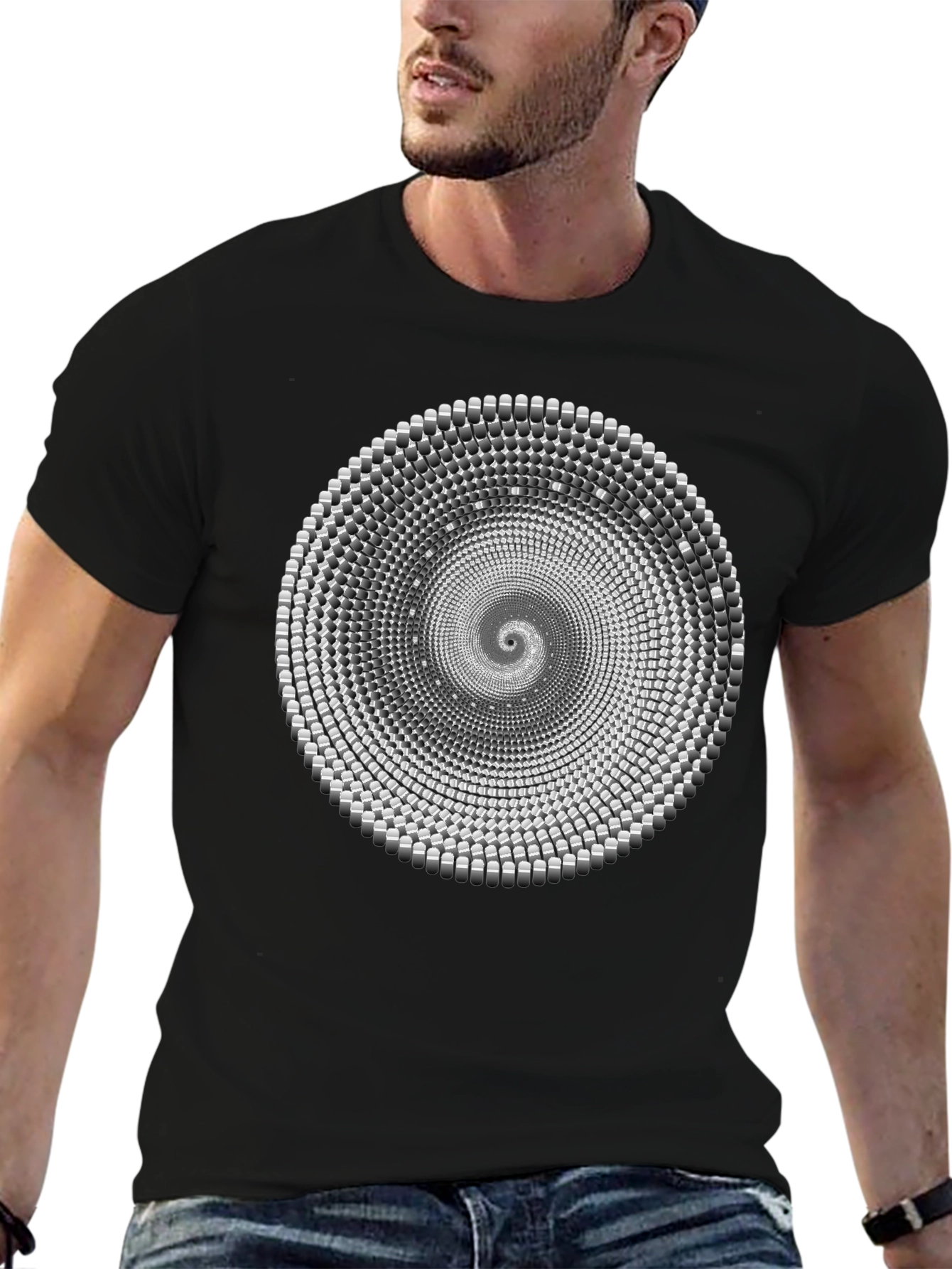 Hypnotic Spiral Graphic Print Black T-Shirt