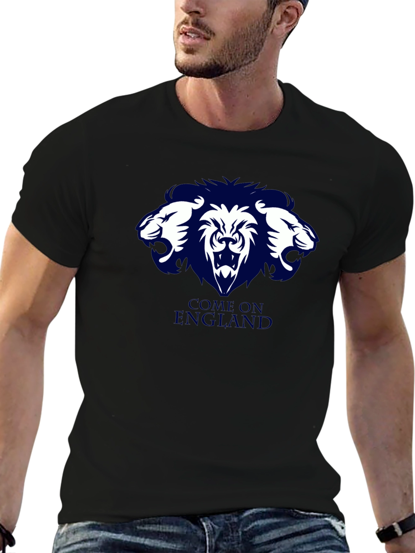Come On England Three Lions Black T-Shirt
