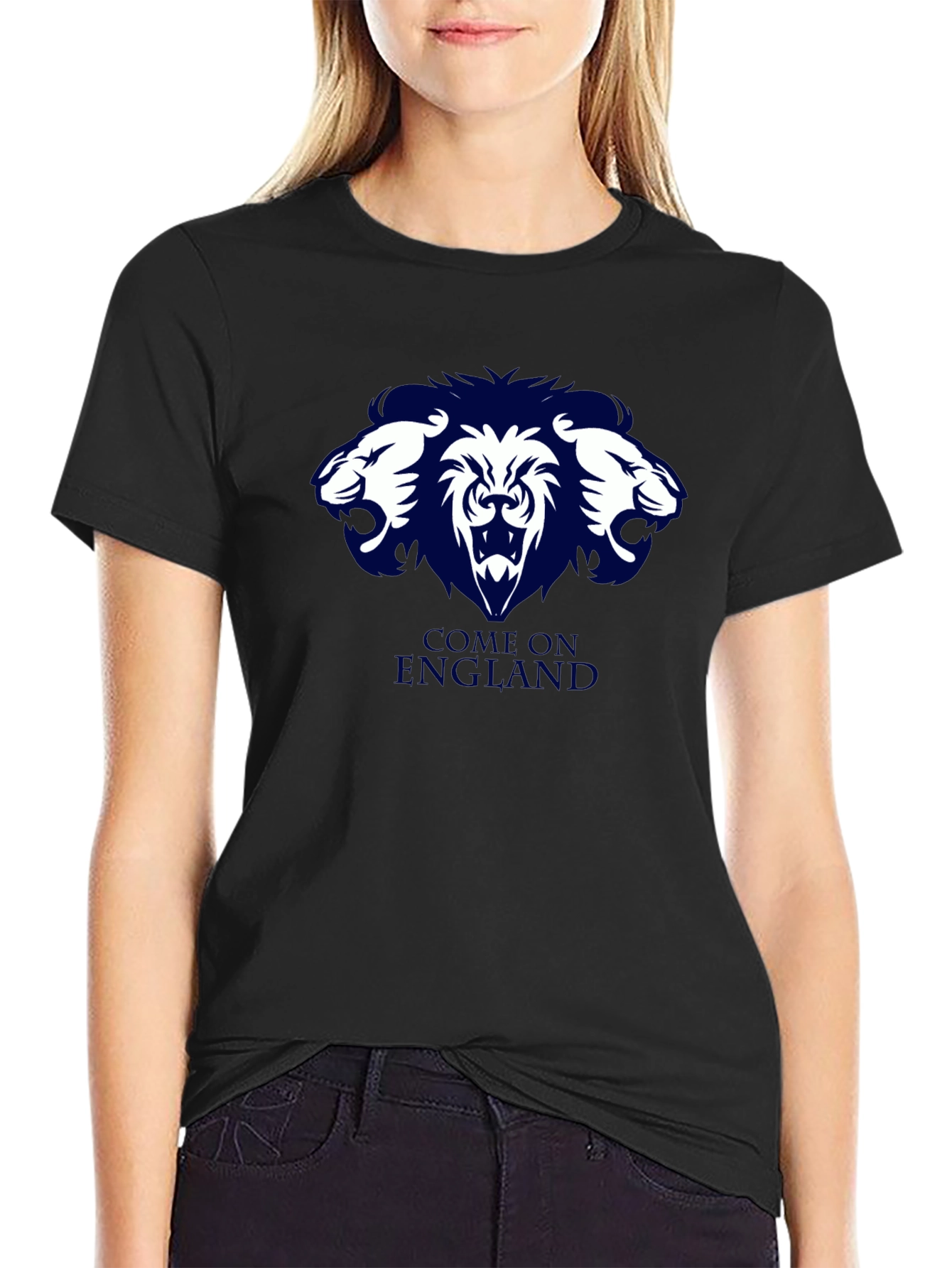 Come On England Three Lions Black T-Shirt