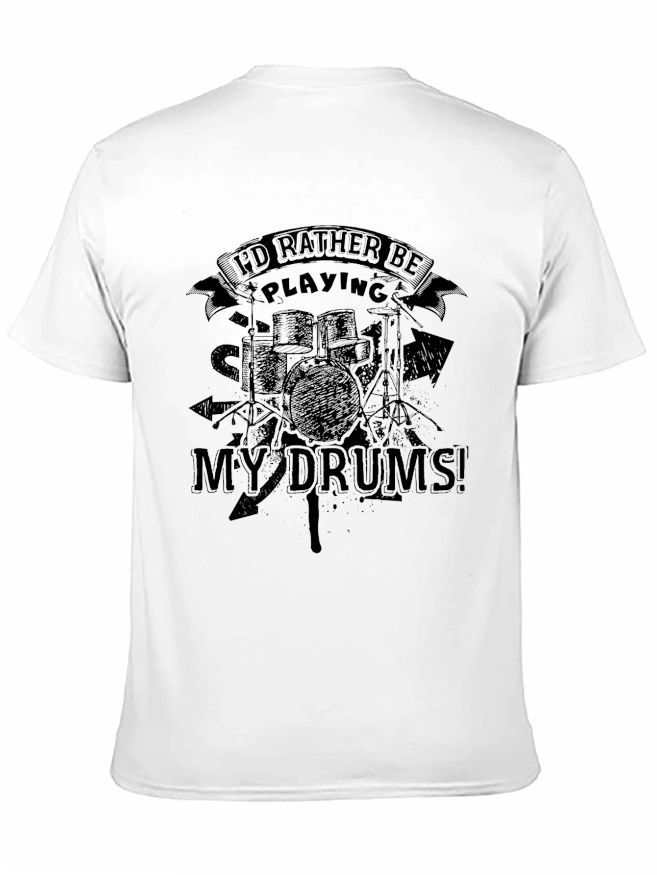 Id Rather Be Playing My Drums Black T-Shirt