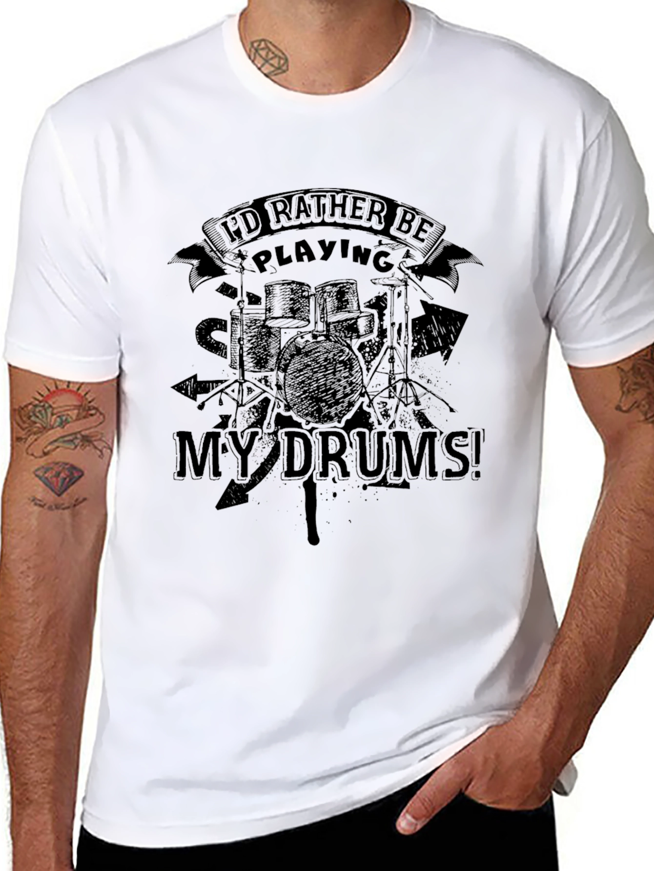 Id Rather Be Playing My Drums Black T-Shirt