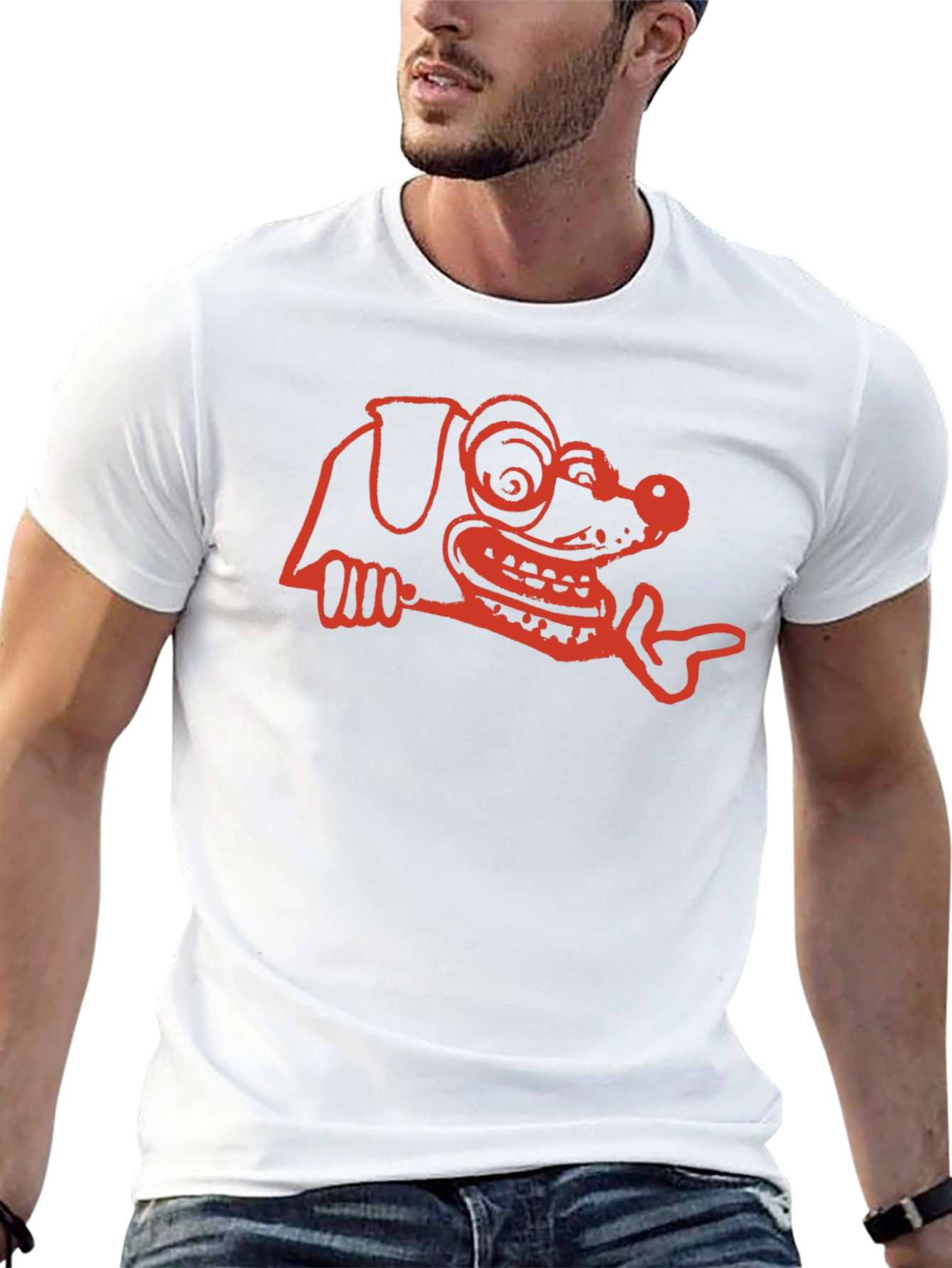 Cartoon Dog Graphic Tee - Black Cotton T-Shirt