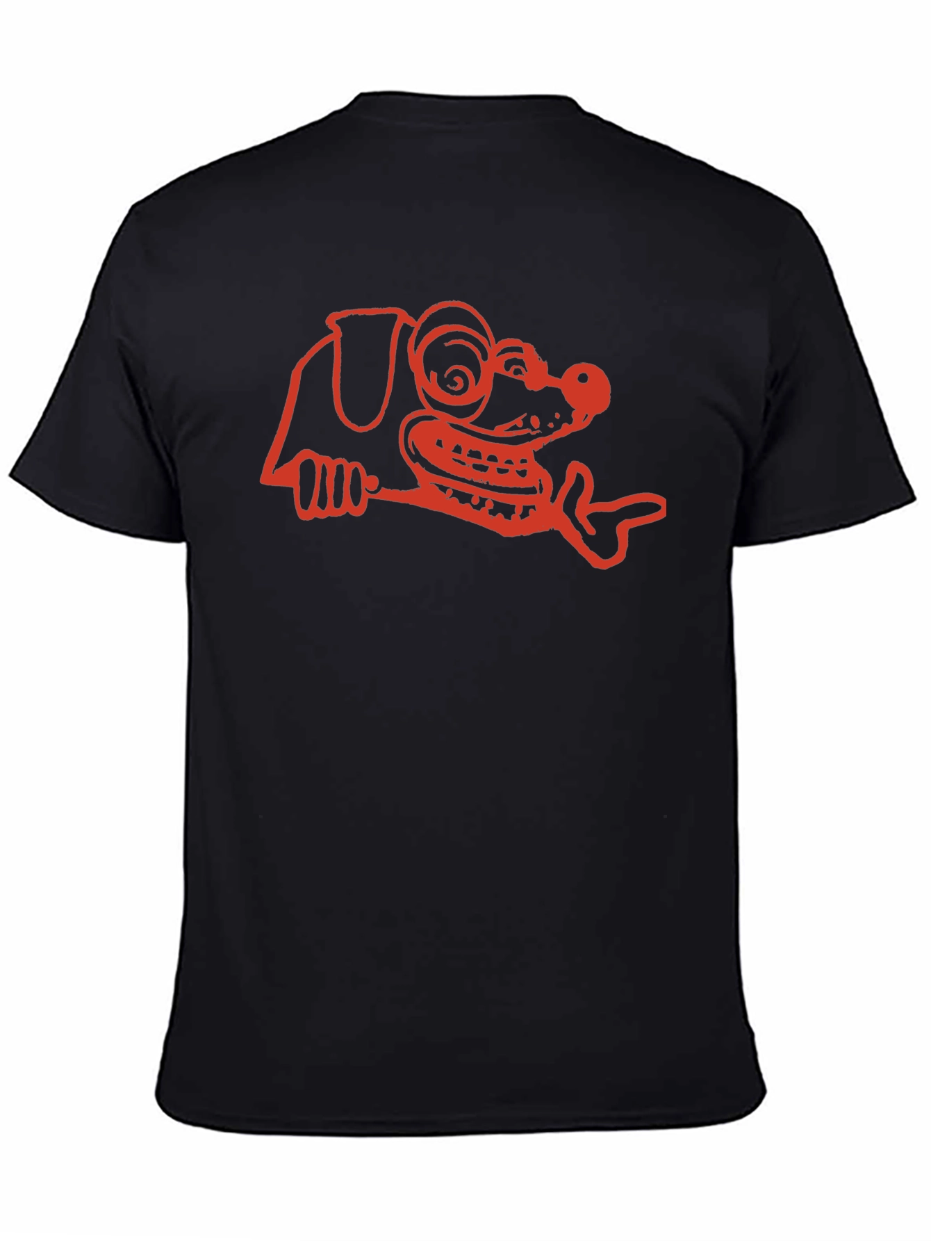 Cartoon Dog Graphic Tee - Black Cotton T-Shirt