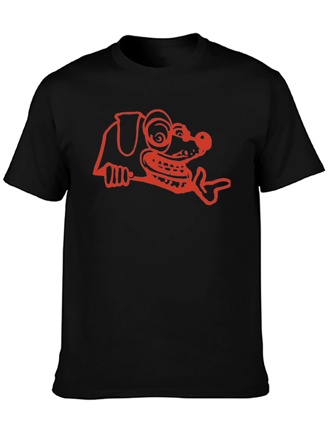 Cartoon Dog Graphic Tee - Black Cotton T-Shirt