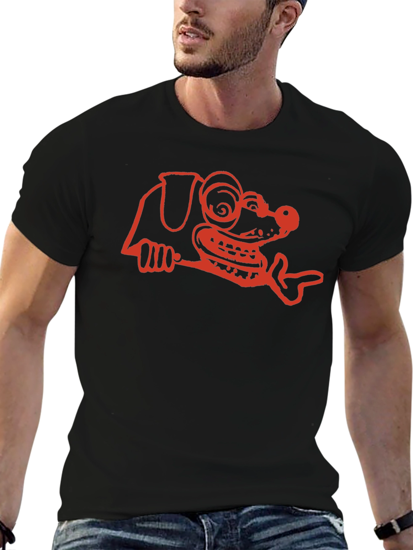 Cartoon Dog Graphic Tee - Black Cotton T-Shirt