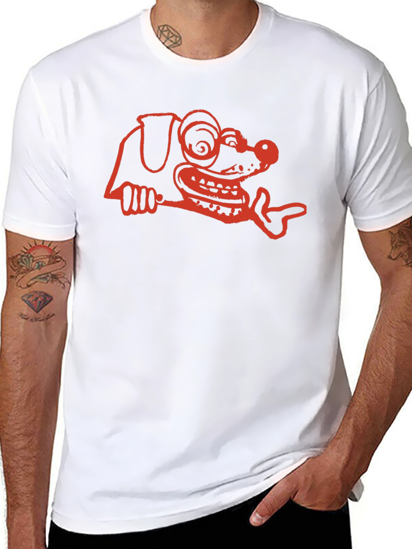 Cartoon Dog Graphic Tee - Black Cotton T-Shirt