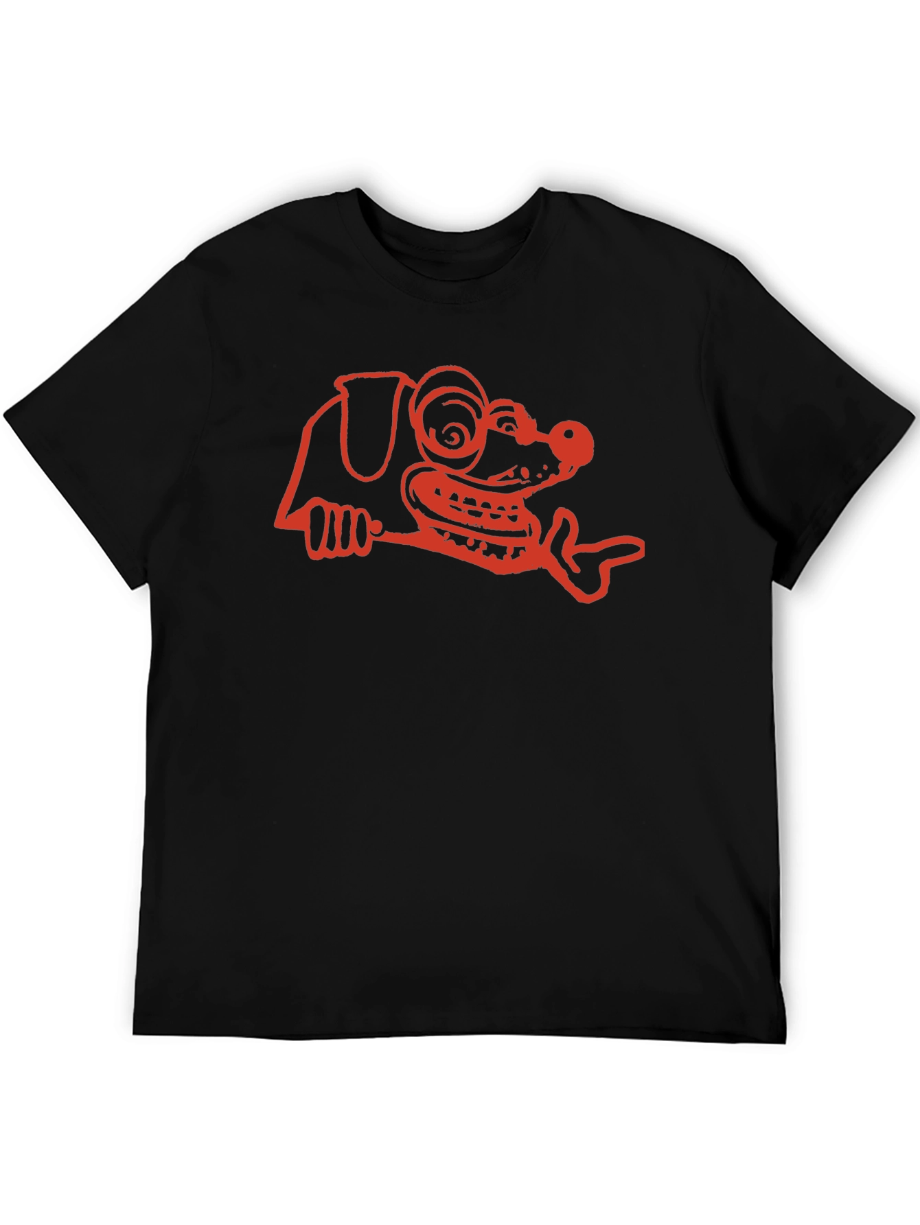 Cartoon Dog Graphic Tee - Black Cotton T-Shirt