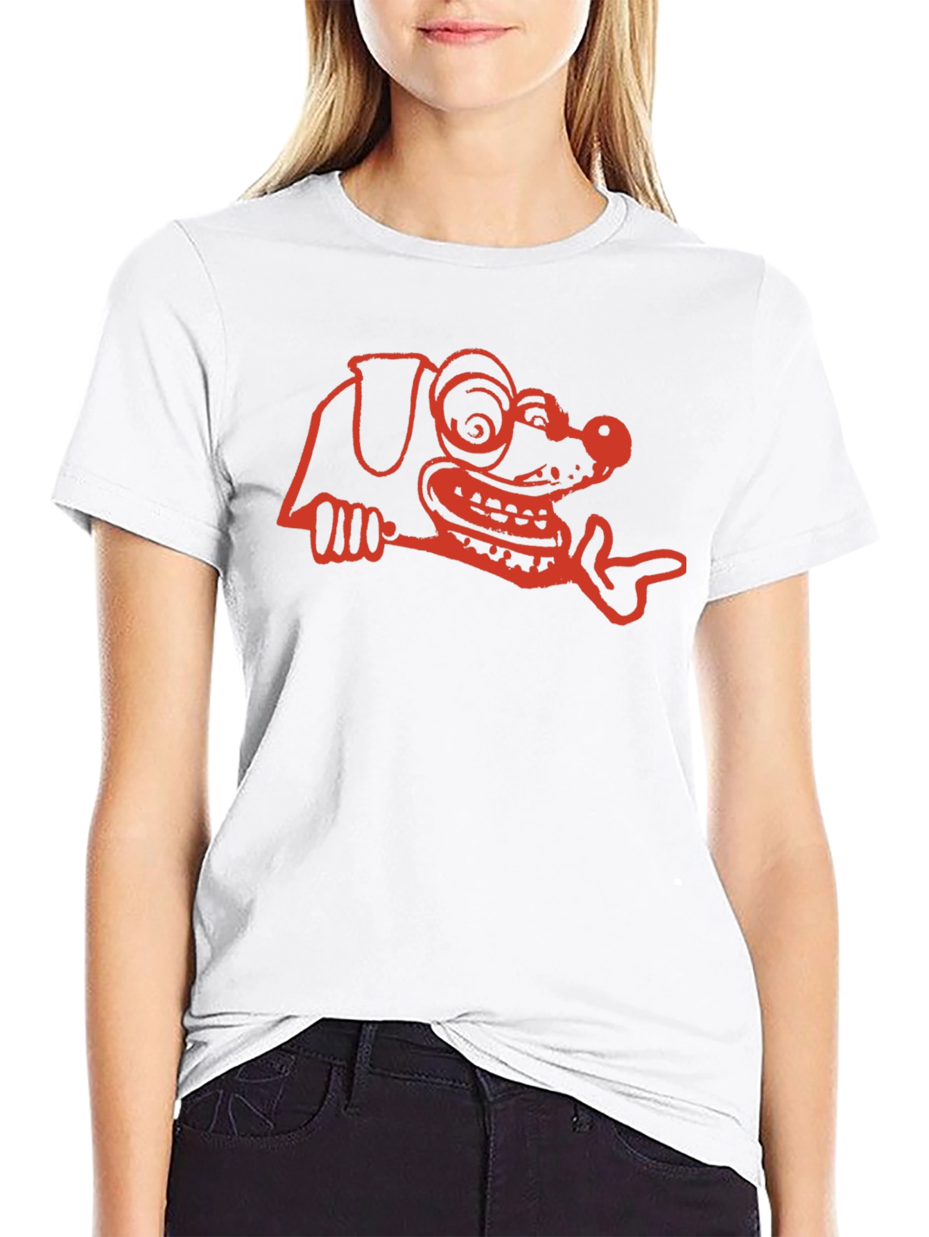 Cartoon Dog Graphic Tee - Black Cotton T-Shirt