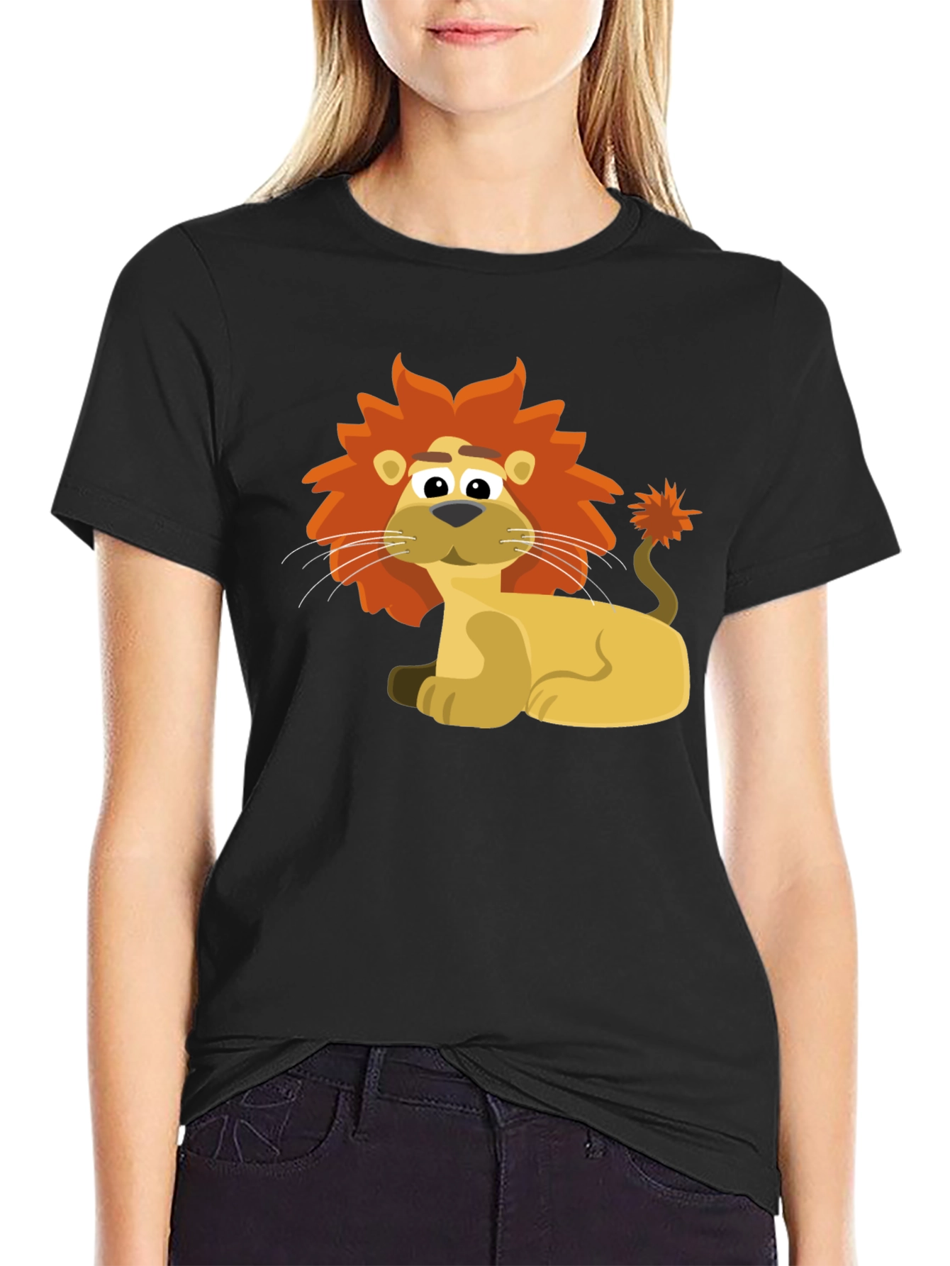Lion Cartoon Graphic Tee - Black