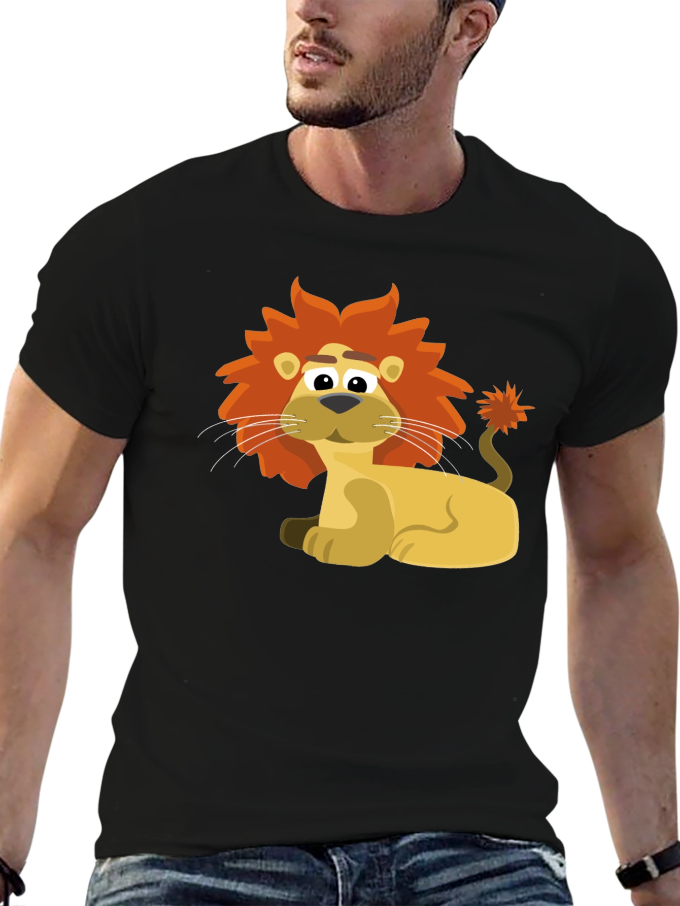 Lion Cartoon Graphic Tee - Black