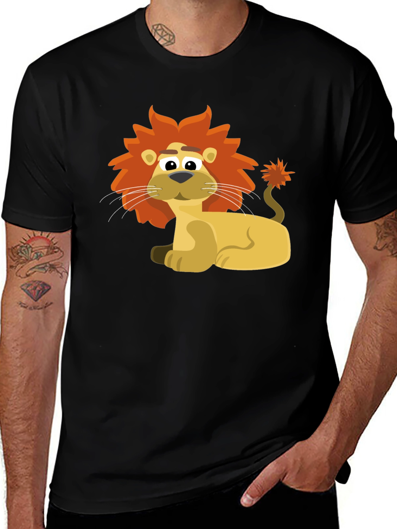 Lion Cartoon Graphic Tee - Black