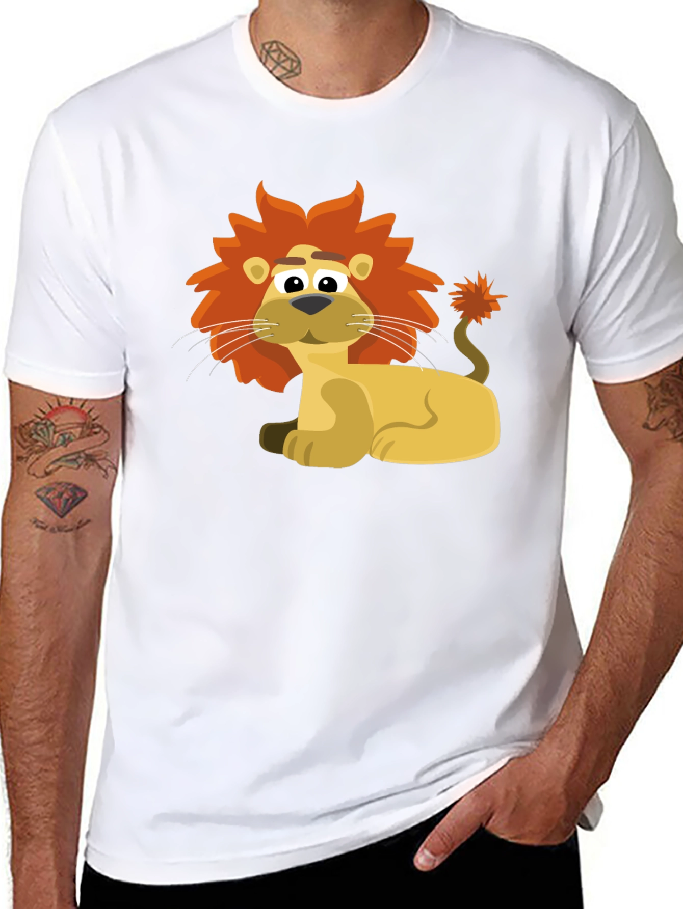 Lion Cartoon Graphic Tee - Black