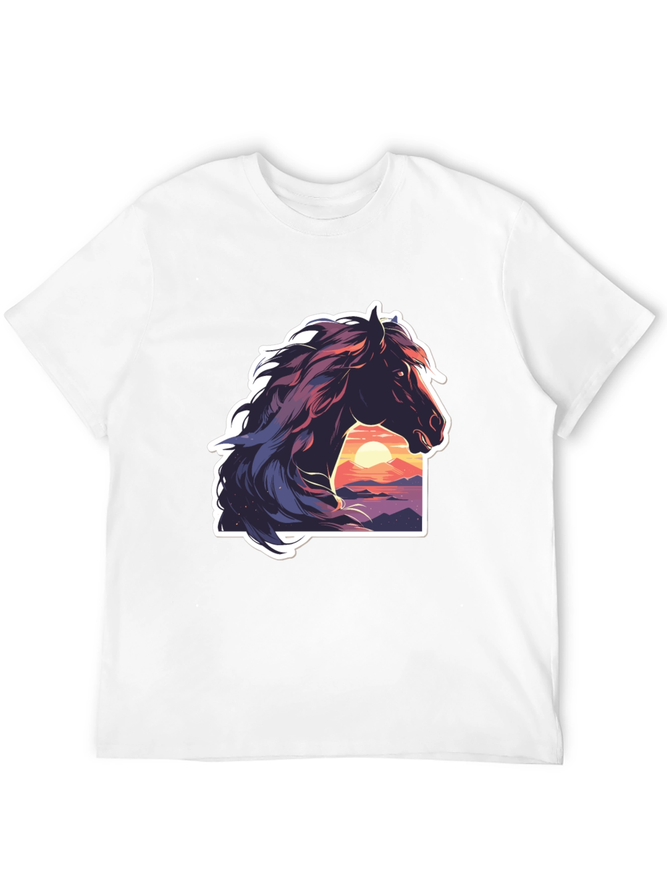Horse Sunset Graphic Black T-Shirt