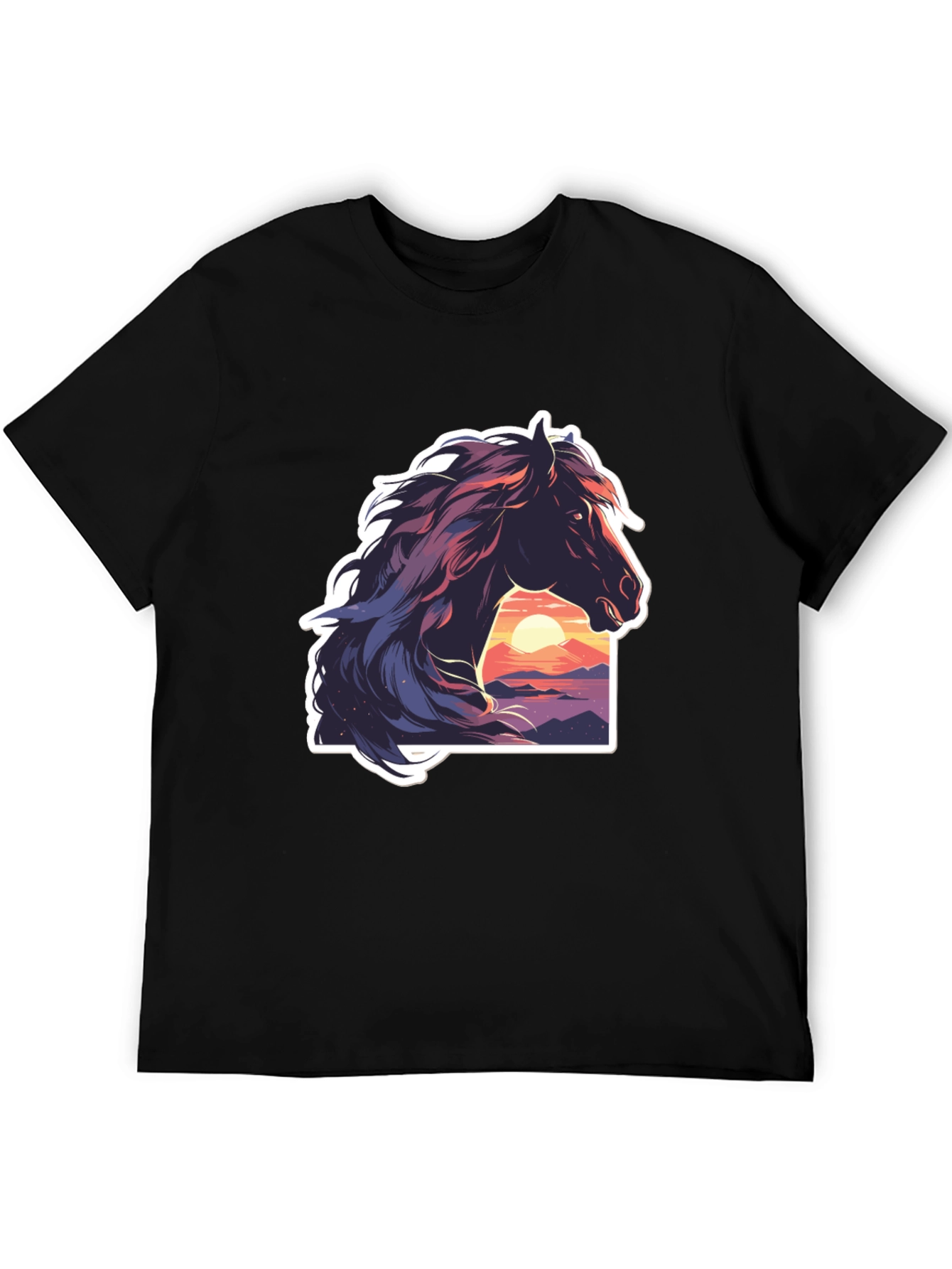 Horse Sunset Graphic Black T-Shirt