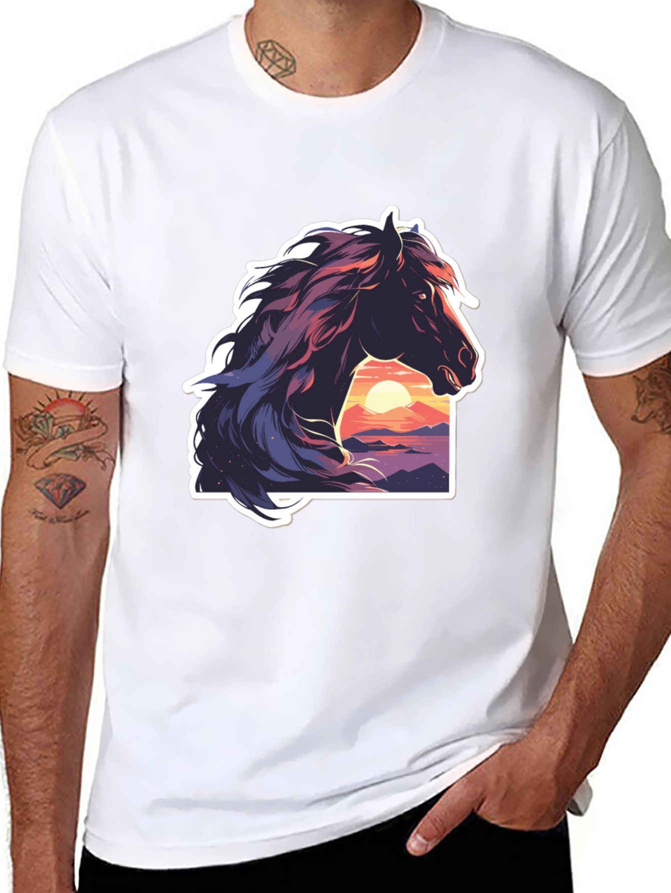 Horse Sunset Graphic Black T-Shirt