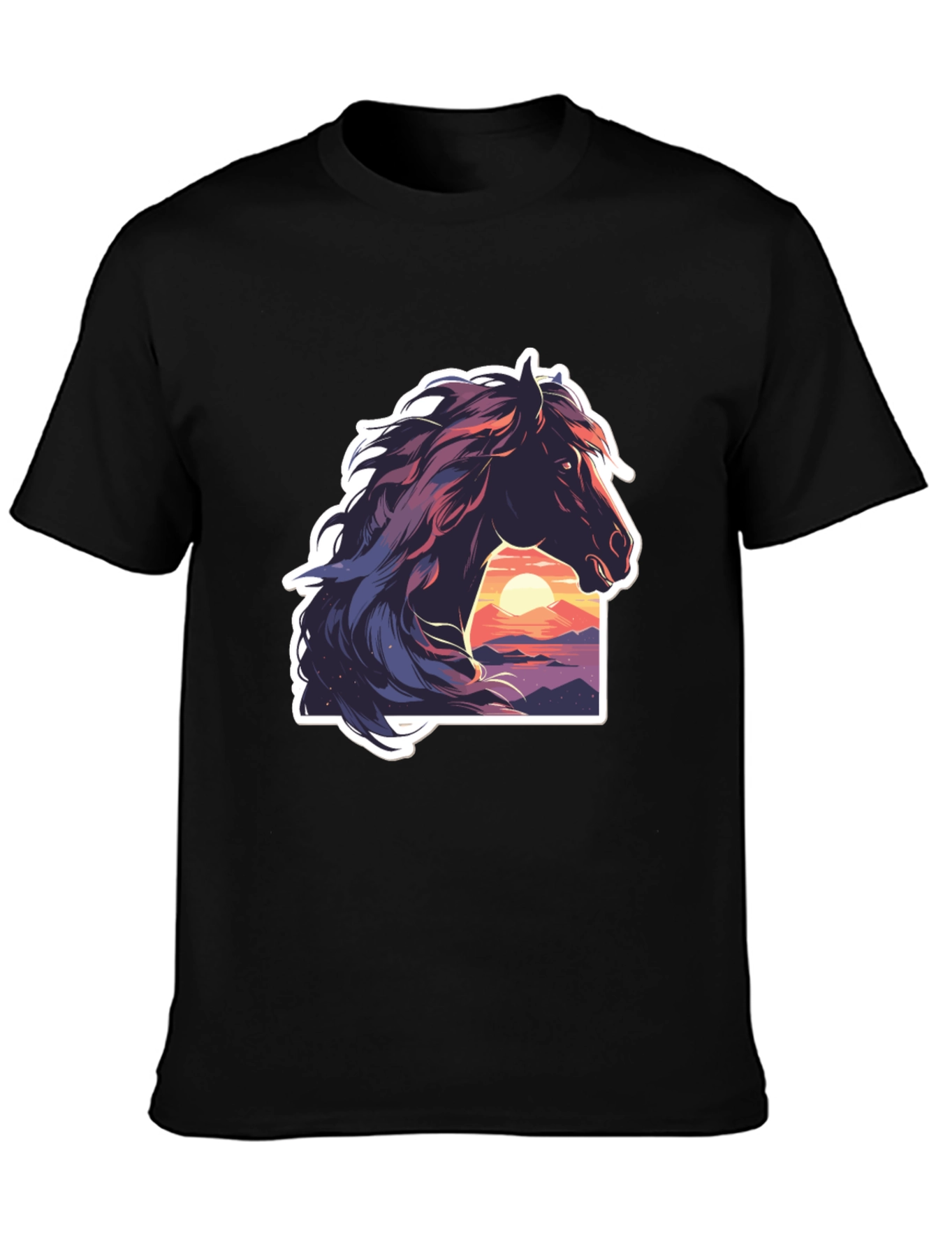 Horse Sunset Graphic Black T-Shirt