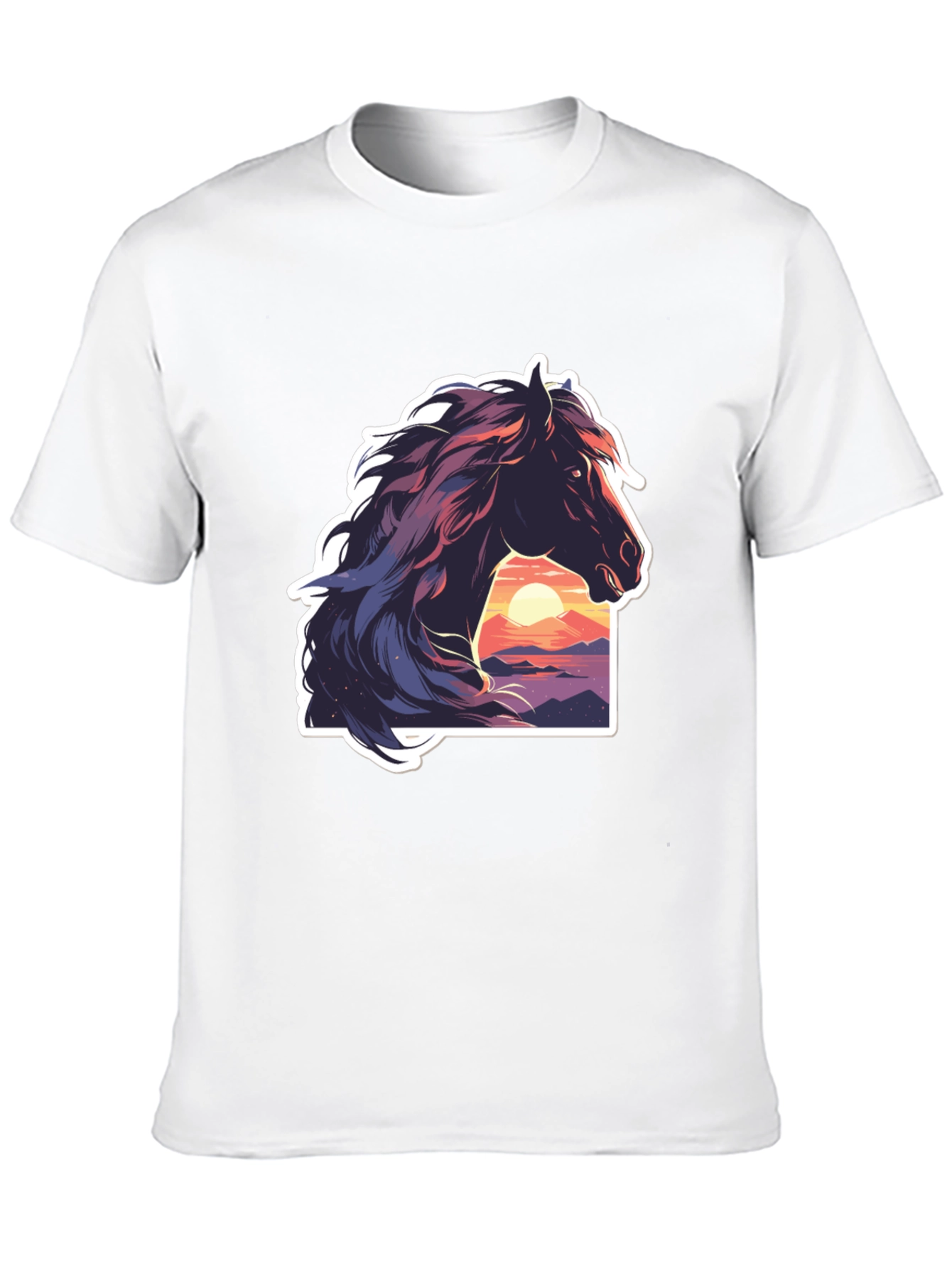 Horse Sunset Graphic Black T-Shirt