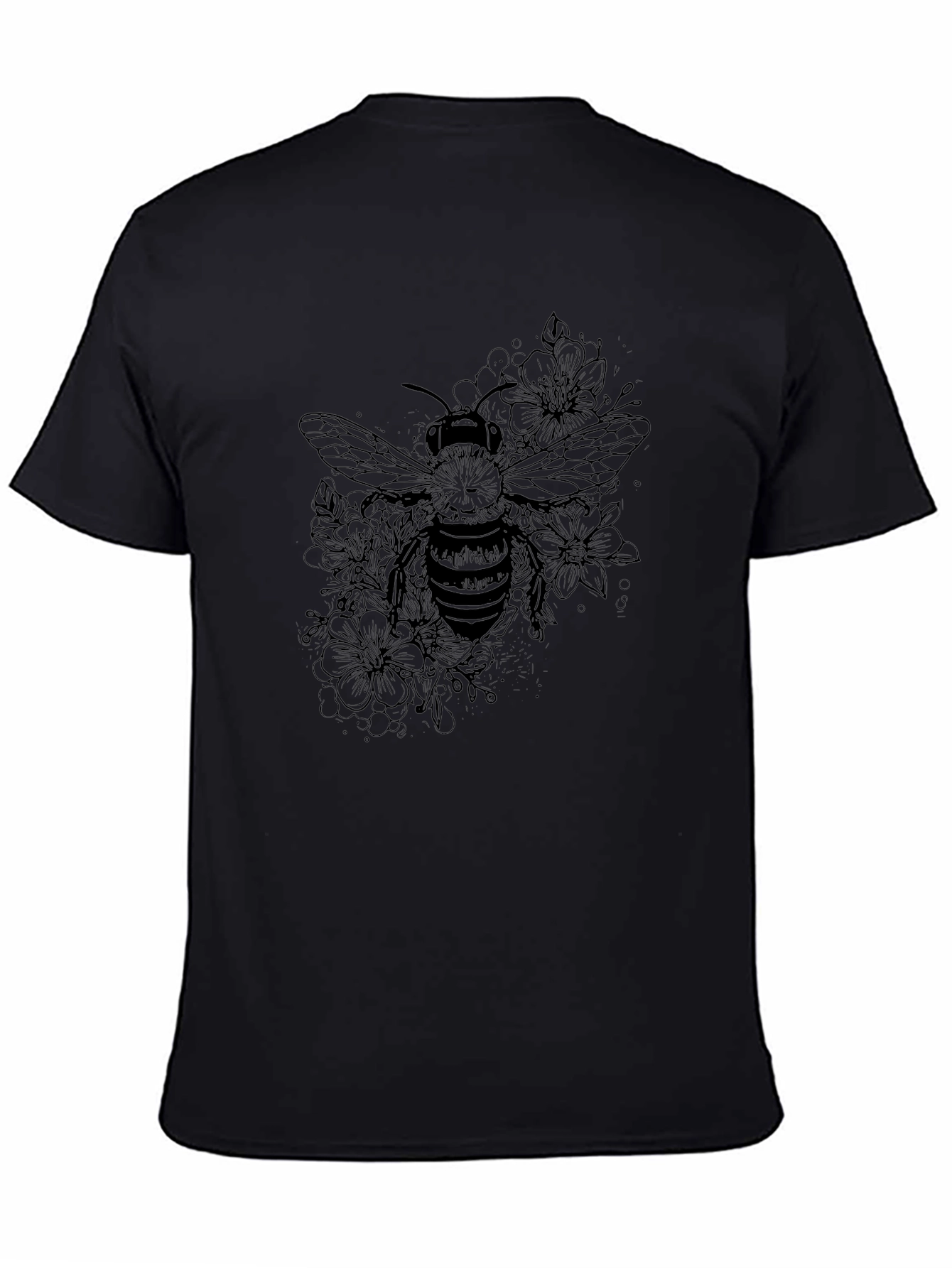 Bee and Floral Print Black T-Shirt