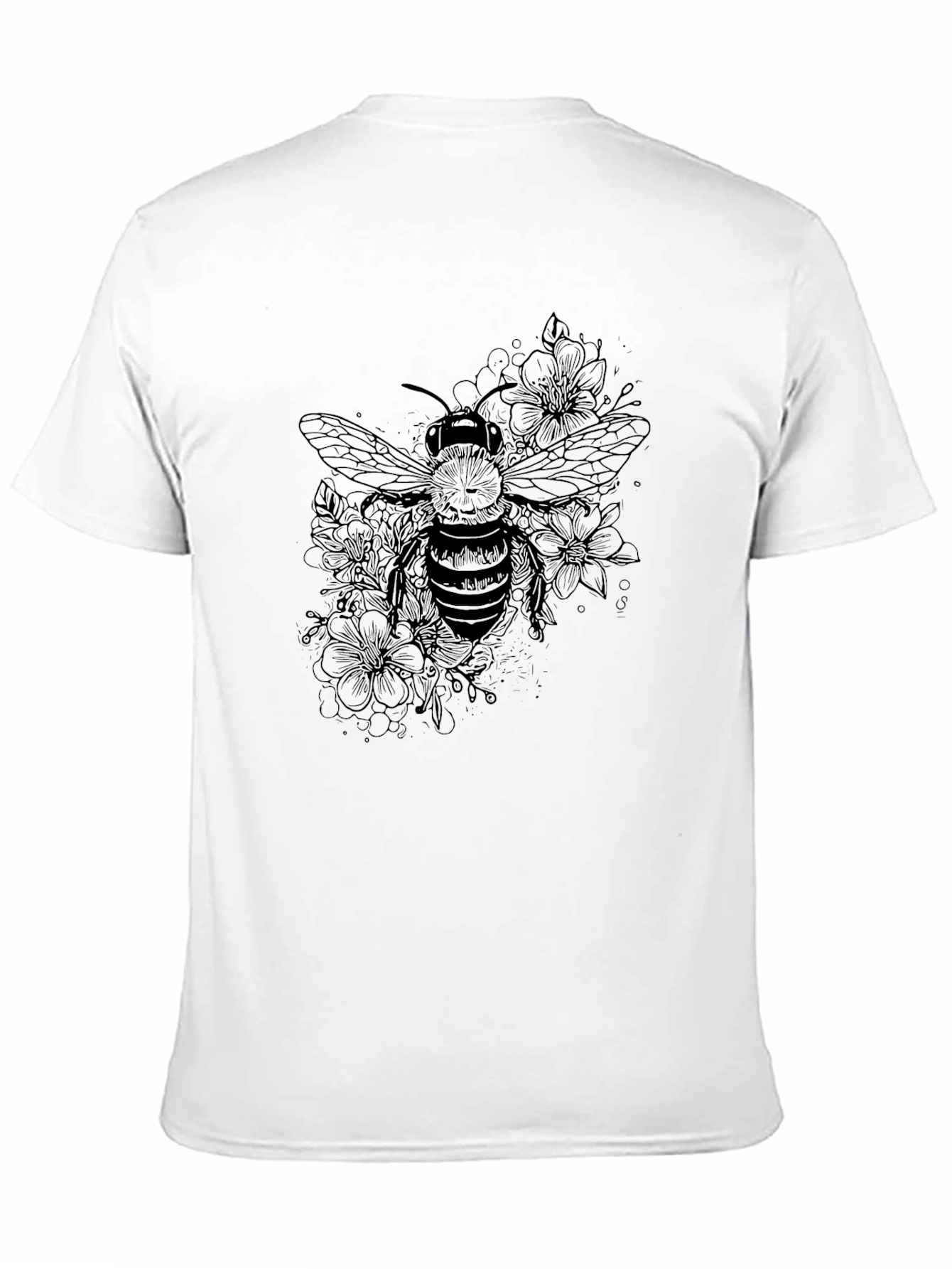 Bee and Floral Print Black T-Shirt