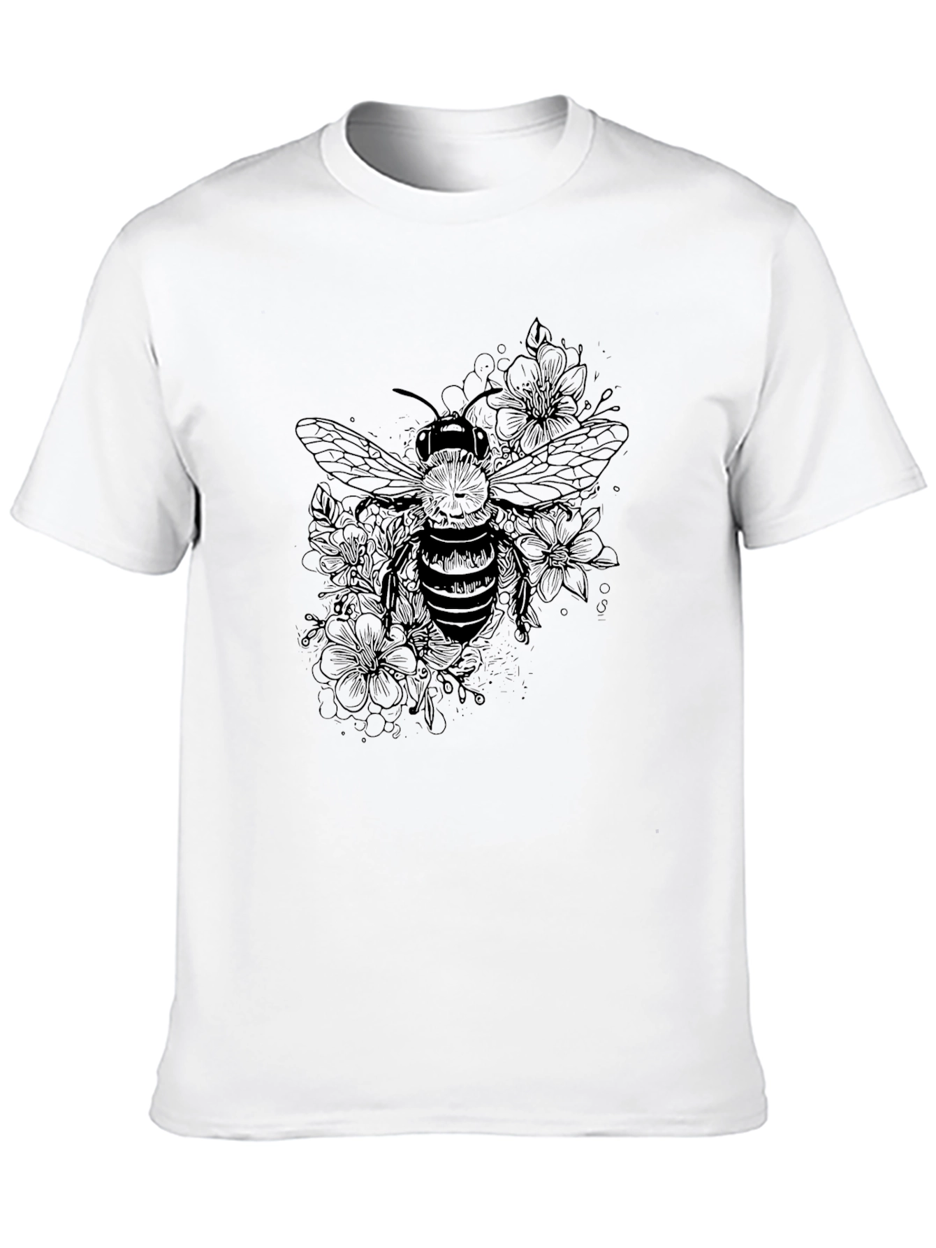 Bee and Floral Print Black T-Shirt