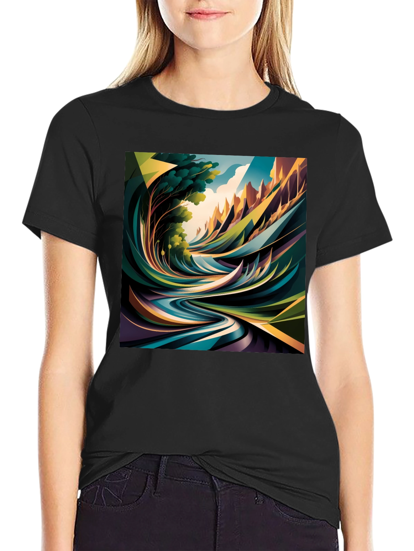 Abstract Nature Print Black T-Shirt