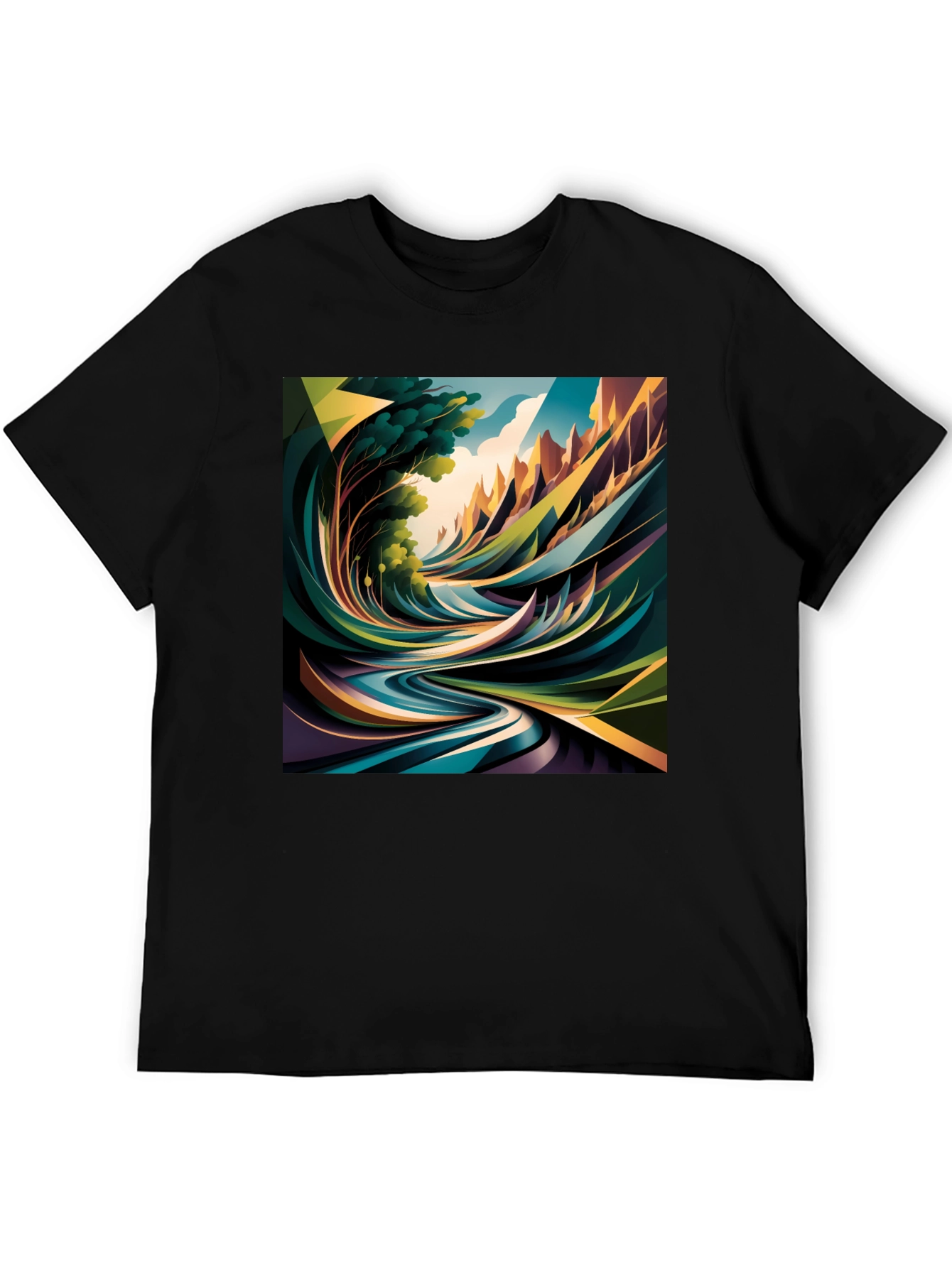Abstract Nature Print Black T-Shirt