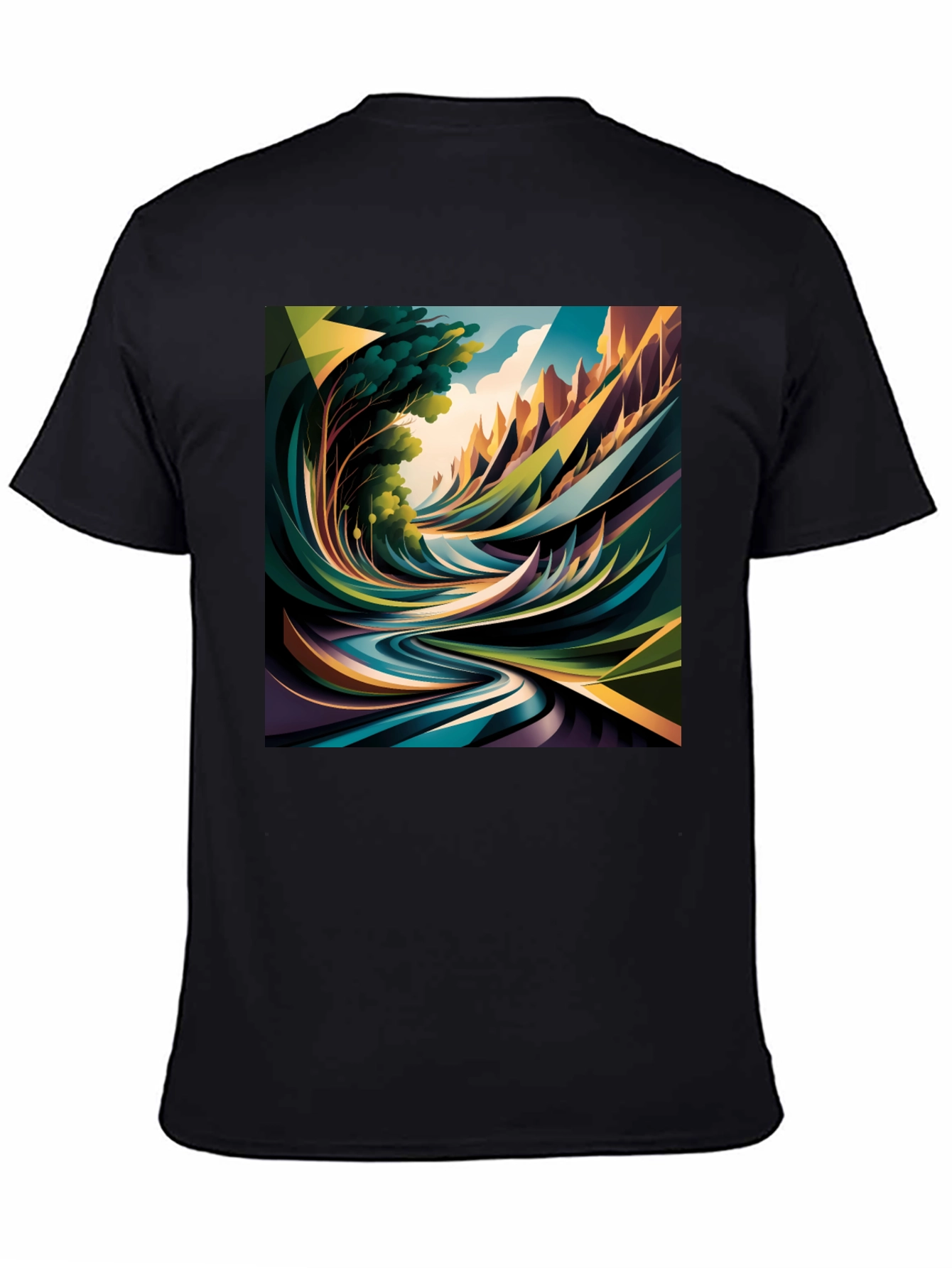 Abstract Nature Print Black T-Shirt