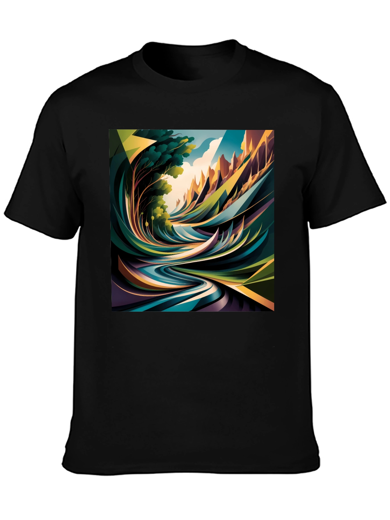 Abstract Nature Print Black T-Shirt