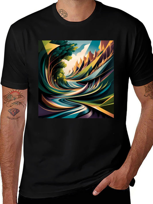Abstract Nature Print Black T-Shirt