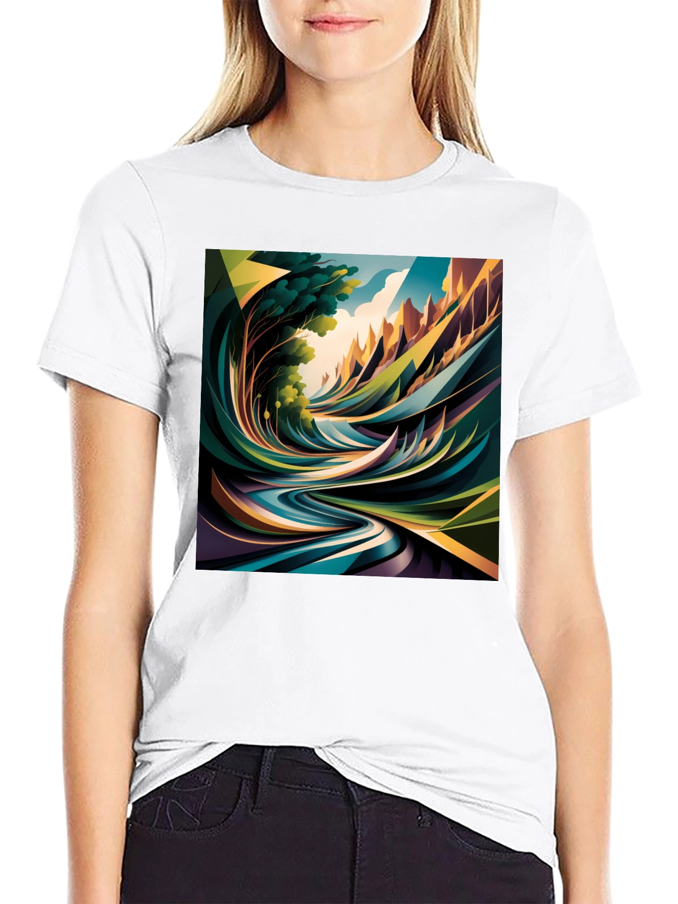 Abstract Nature Print Black T-Shirt
