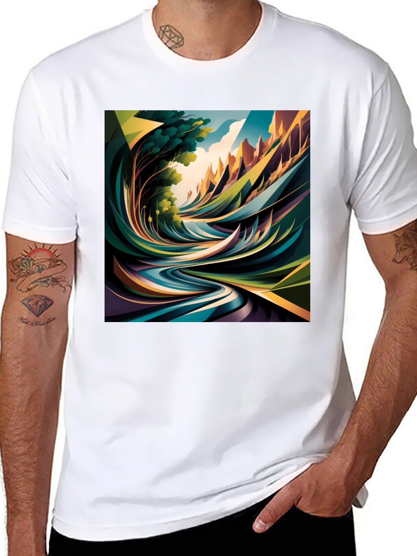 Abstract Nature Print Black T-Shirt