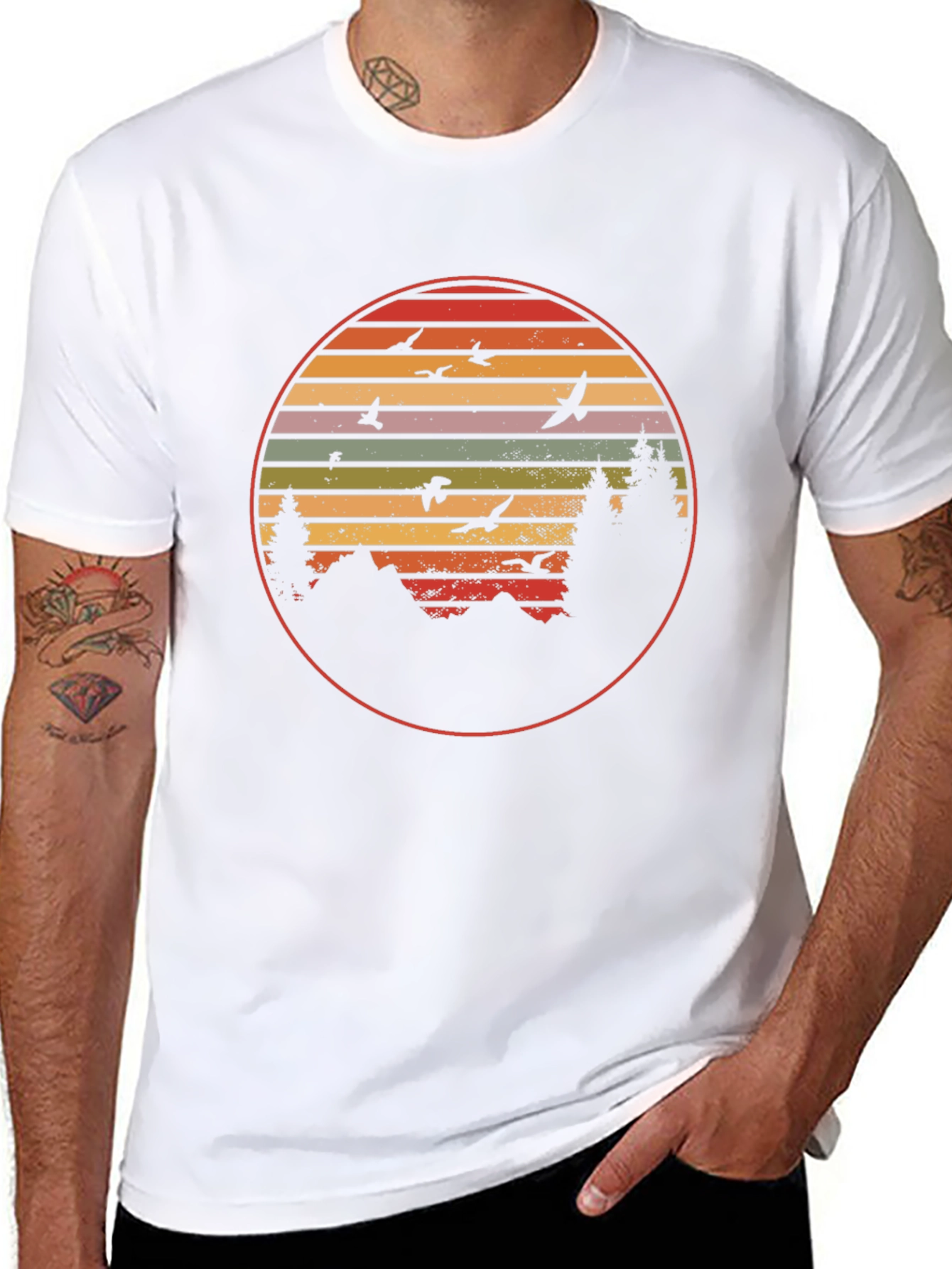 Retro Mountain Sunset Graphic Tee - Nature Lover T-Shirt