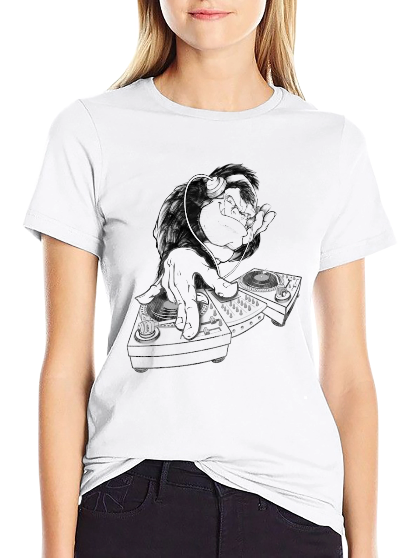 DJ Monkey Black T-Shirt - Cool Graphic Tee