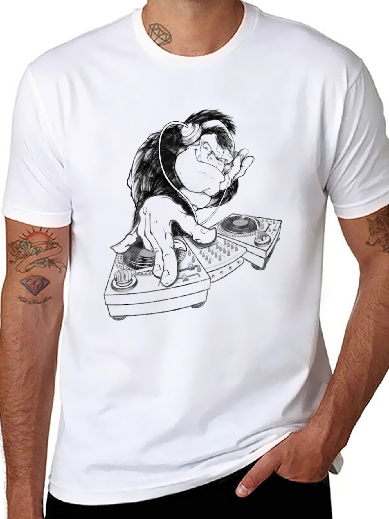 DJ Monkey Black T-Shirt - Cool Graphic Tee