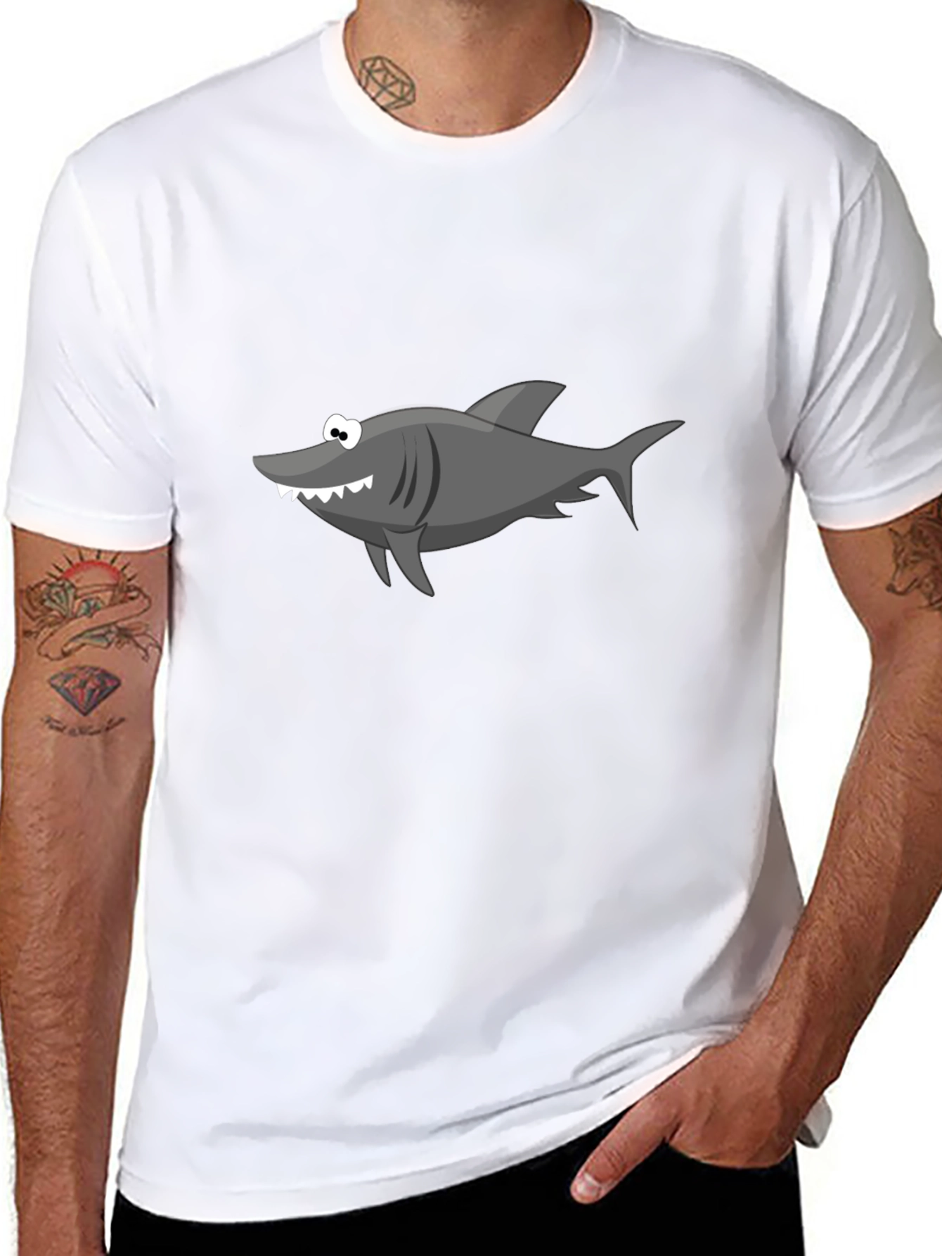 Shark Graphic Tee - Black Crew Neck