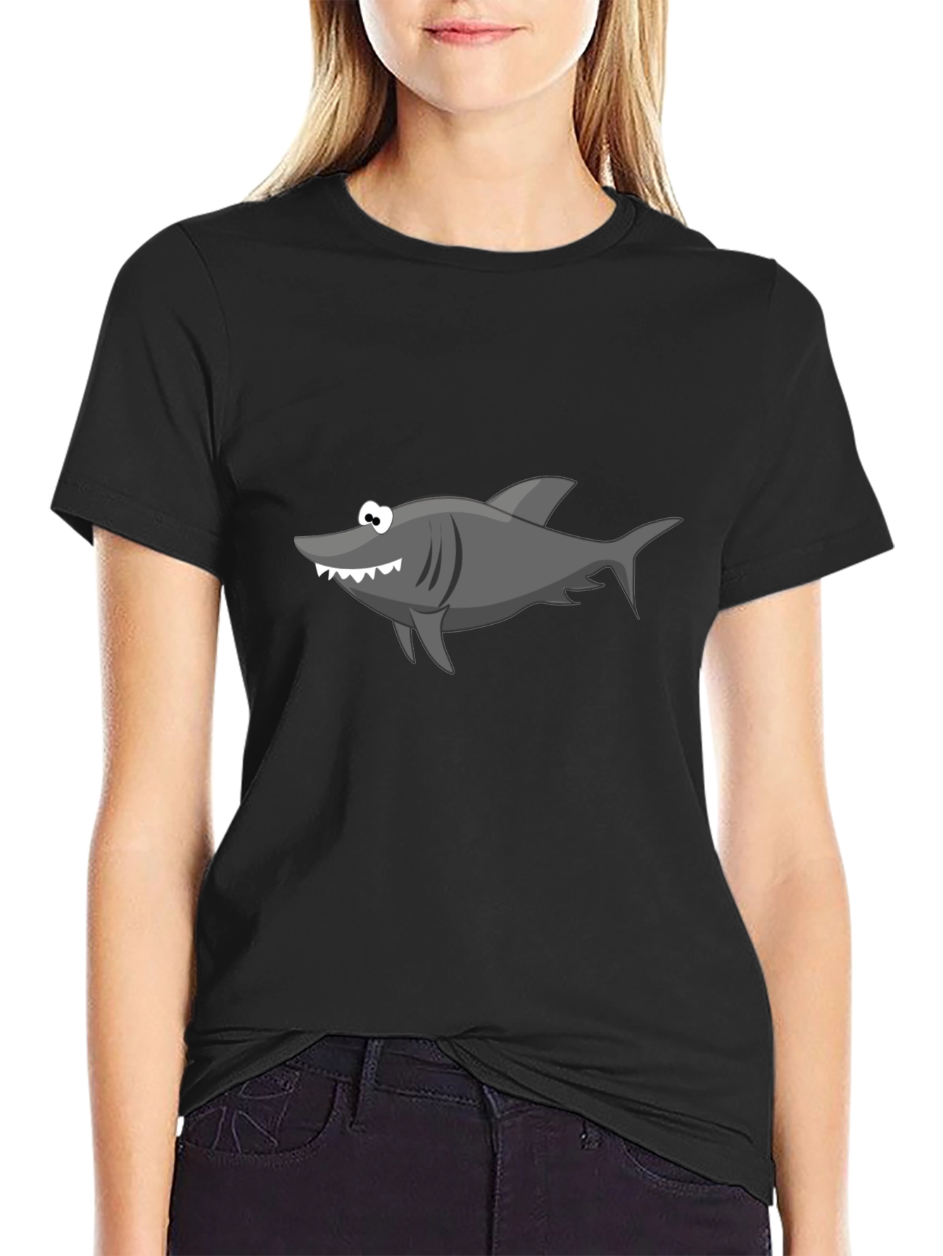 Shark Graphic Tee - Black Crew Neck