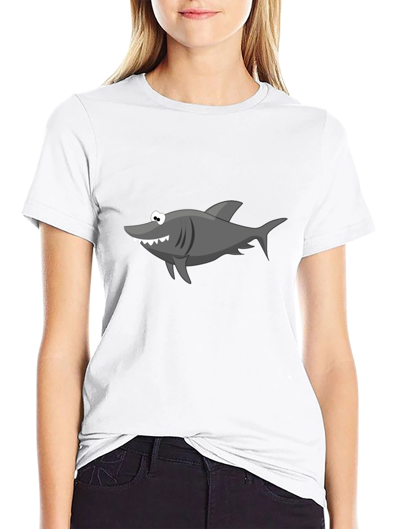 Shark Graphic Tee - Black Crew Neck