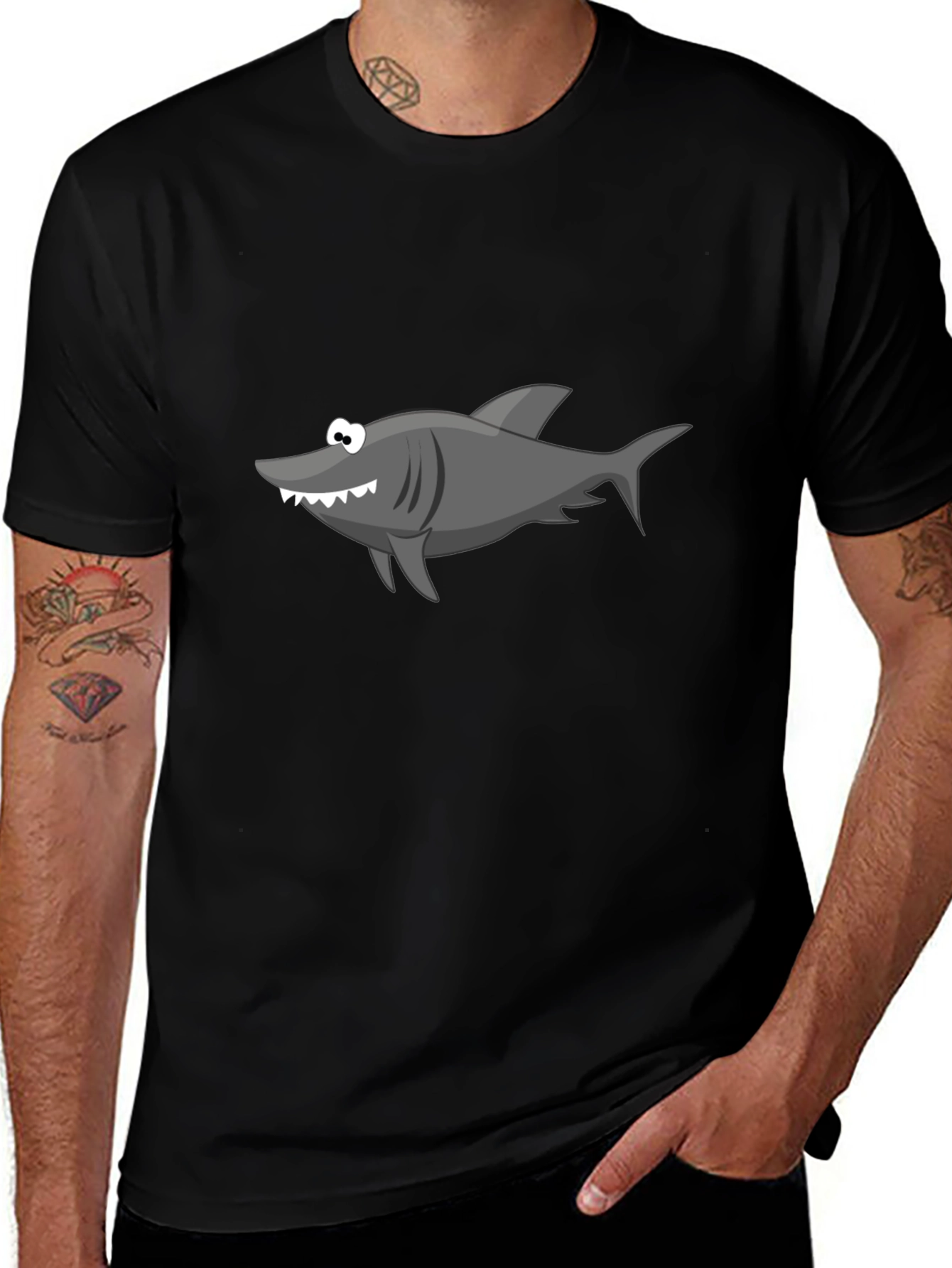 Shark Graphic Tee - Black Crew Neck