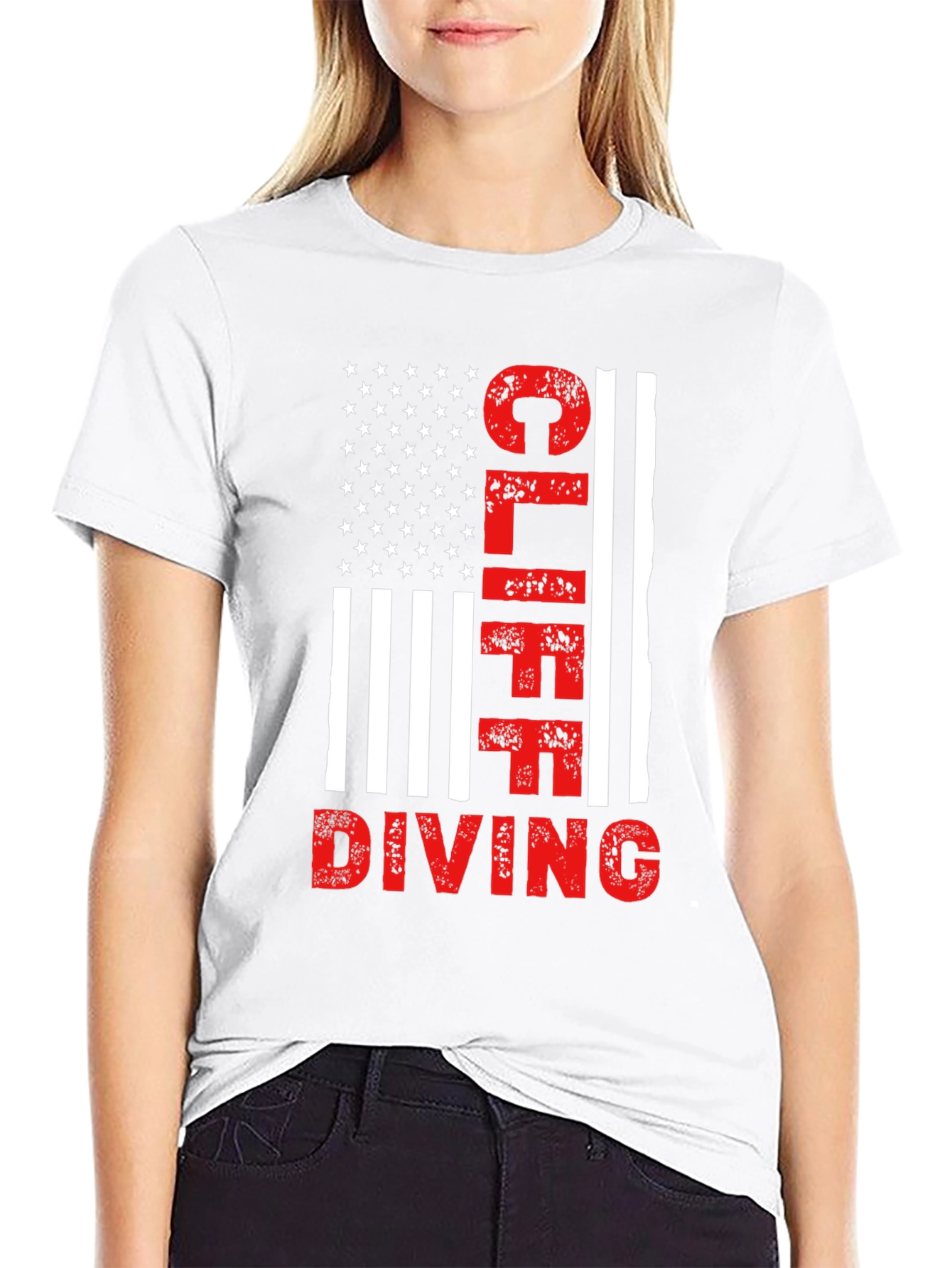 Cliff Diving American Flag Graphic T-Shirt