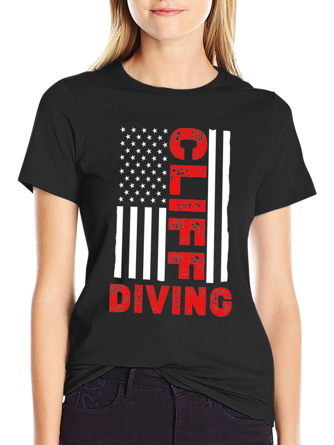 Cliff Diving American Flag Graphic T-Shirt