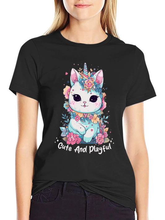 Cute Unicorn Cat T-Shirt - Playful Design
