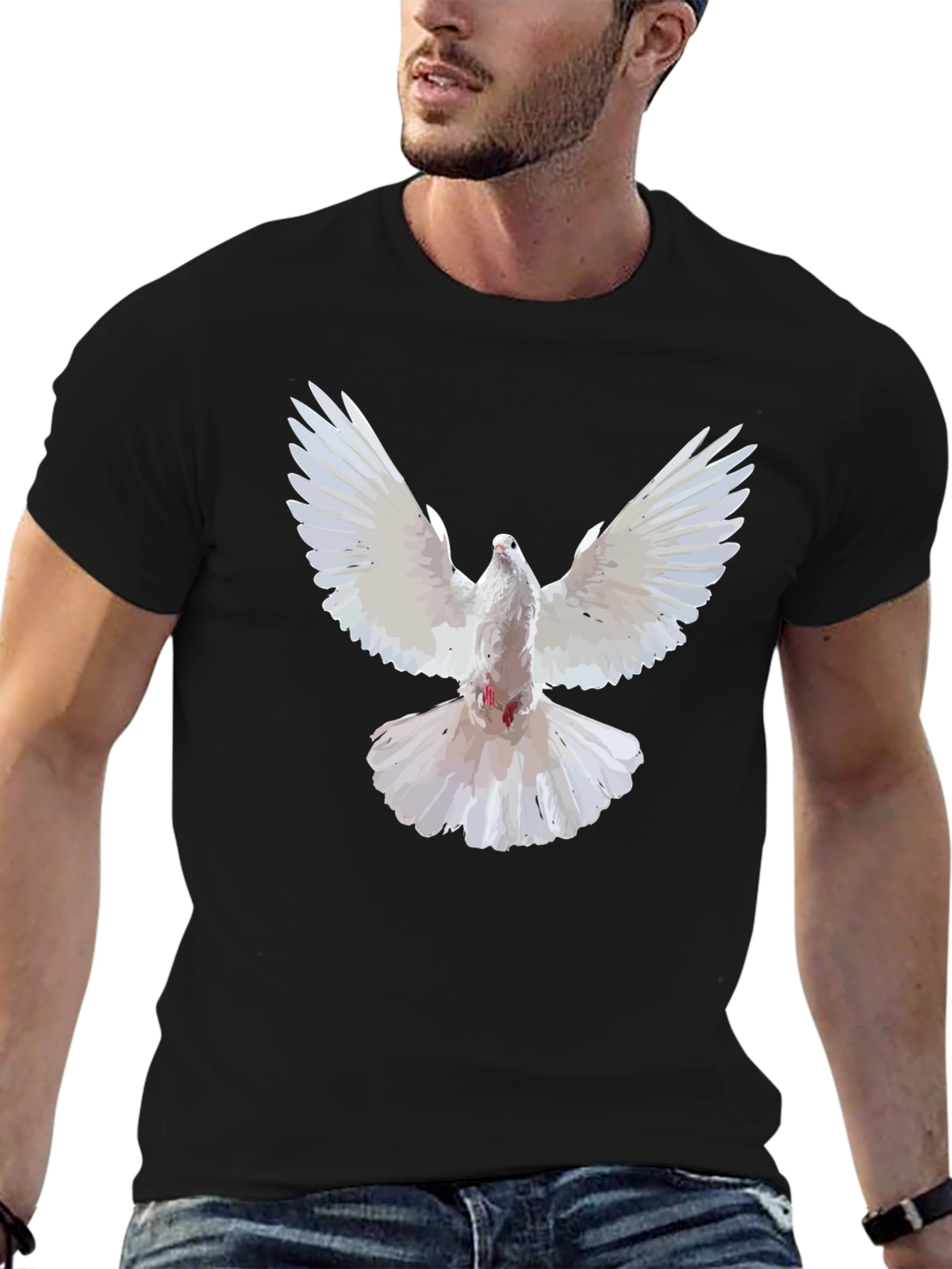 White Dove Graphic Black T-Shirt